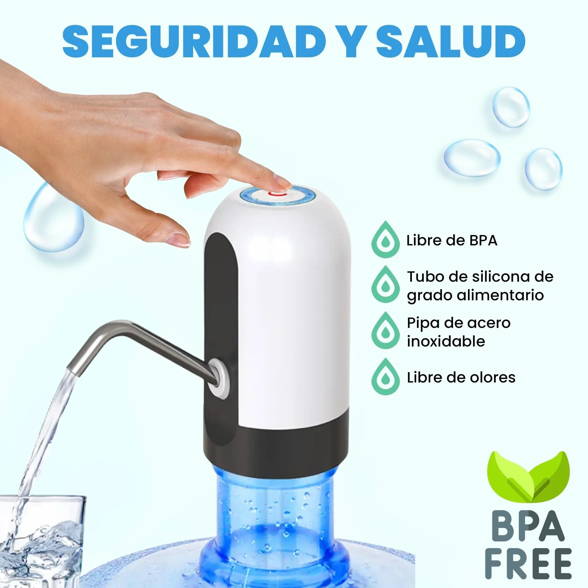 Distributore di acqua, rubinetto elettrico per lattine di acqua fredda, pompa dosatrice con due adattatori. 5,7L, 10L, 11,3L, 15L, 18,9L.