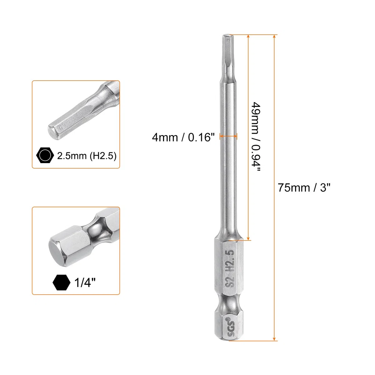 QUARKZMAN 2pz Punte per Cacciavite Chiave Esagonale 2,5mm (H2,5) Metrico 1/4" Attacco Esagonali 75mm (3") Punta Magnetica Lunghe Acciaio S2 Punta Trapano Piatte Grado Industriale per Viti