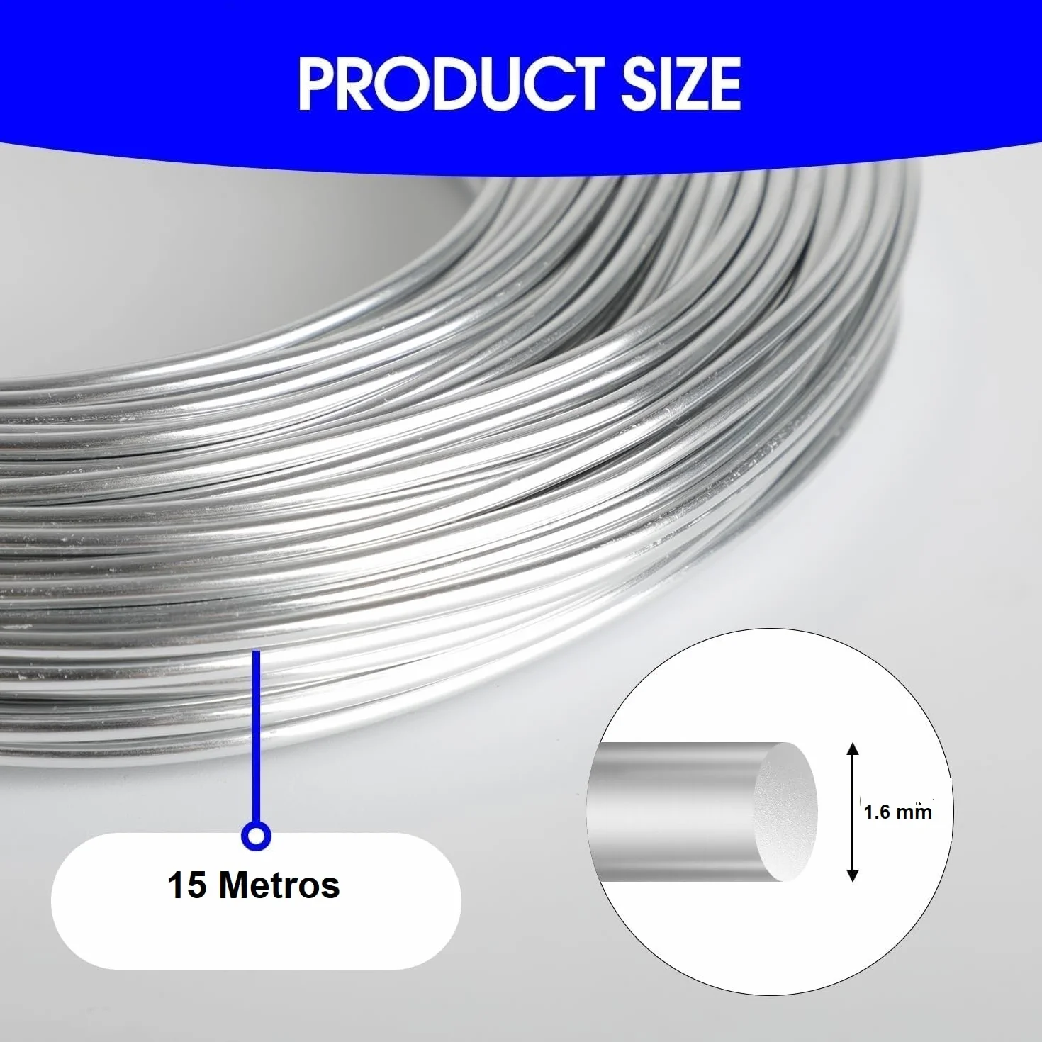 TECHZOCO Filo di ferro zincato, filo floreale, filo di artigianato, rotolo di filo di acciaio plastificato, filo di legatura flessibile, filo fai da te, diametro 1,6 mm, lunghezza 15 metri