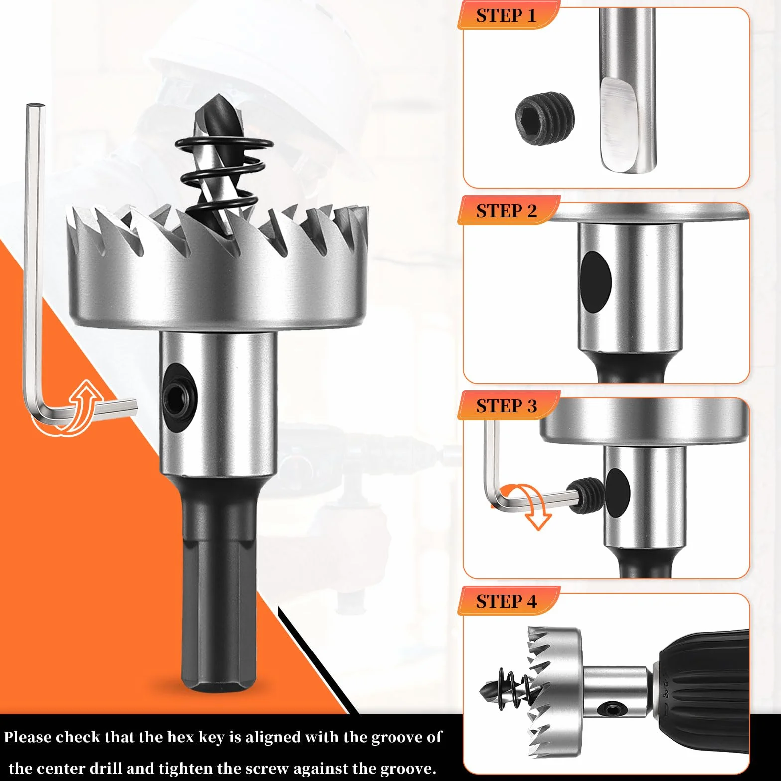 METALLIXITY Seghe Tazza Frese per Metallo 12mm (15/32"), 4341 Fresatrice Foro Acciaio Rapido con Punta Centrale, Chiave Esagonale e Molla - per Metallo Morbido, Legno, Pannelli, Argento