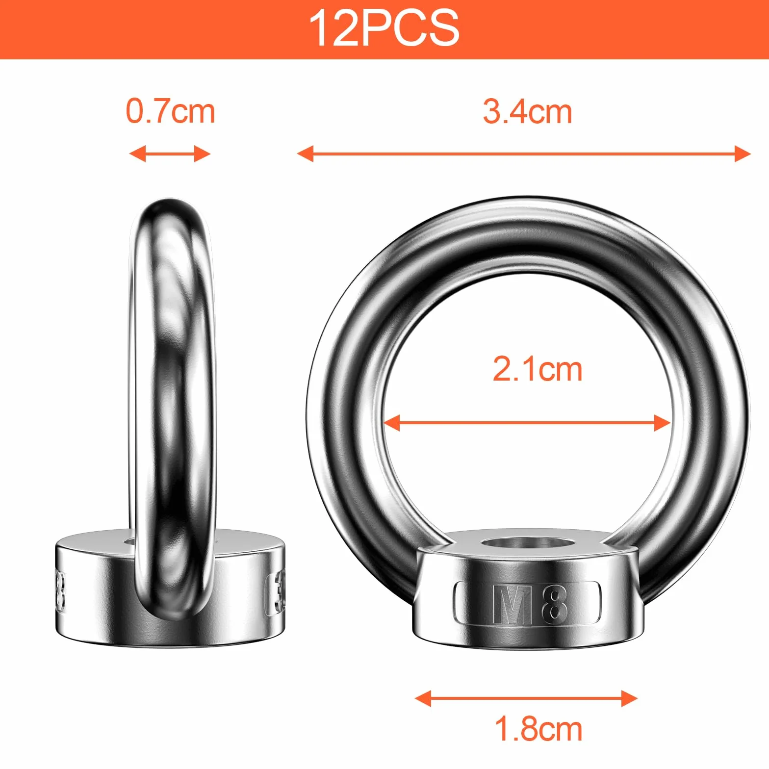 Lectorias 12 Pezzi Dado di Sollevamento, Dadi ad Anello, Golfare in Acciaio Inossidabile, Accessori di Sollevamento, a Occhiello M8, Hardware di Fissaggio per Montaggio su Fune e Uso Quotidiano