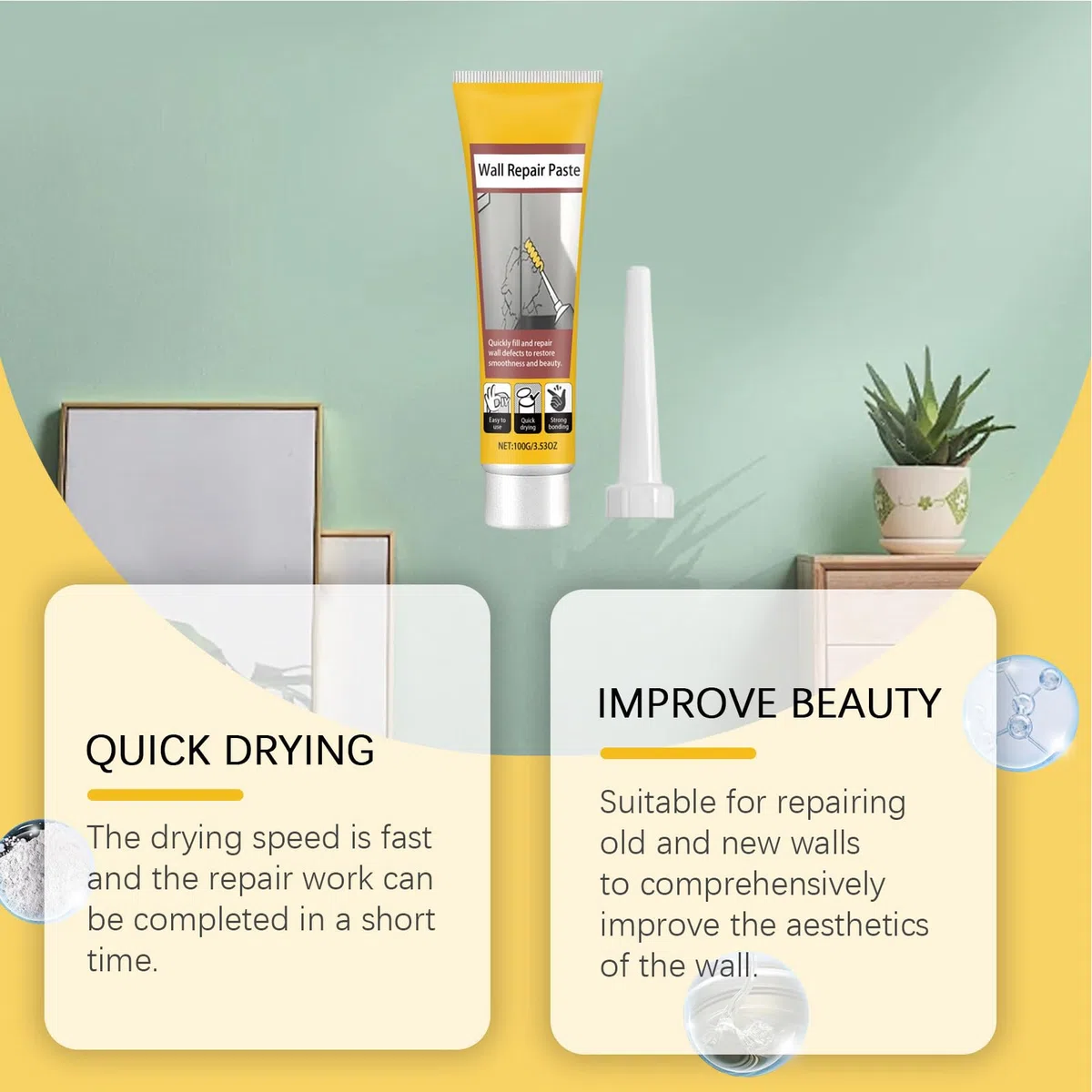 Hole Filler - 100g Quick Drying Wall Repair Paste, Ceiling & Drywall Crack, Putty, Easy DIY Patch Solution, Home Renovation for Bathroom, Balcony, Bedroom & Kitchen