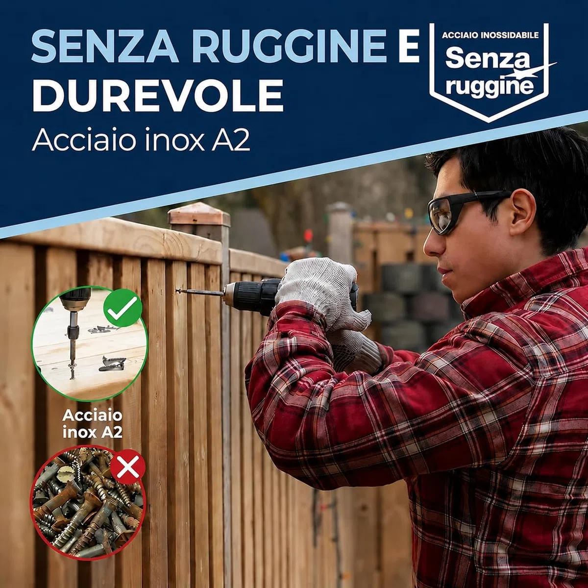 Vite a testa svasata TORX V2A in acciaio inossidabile 5-mm di spessore - Lunghezza della vite di 25-mm - 50 pezzi - Filettatura parziale di 18-mm Vite per legno 5x25