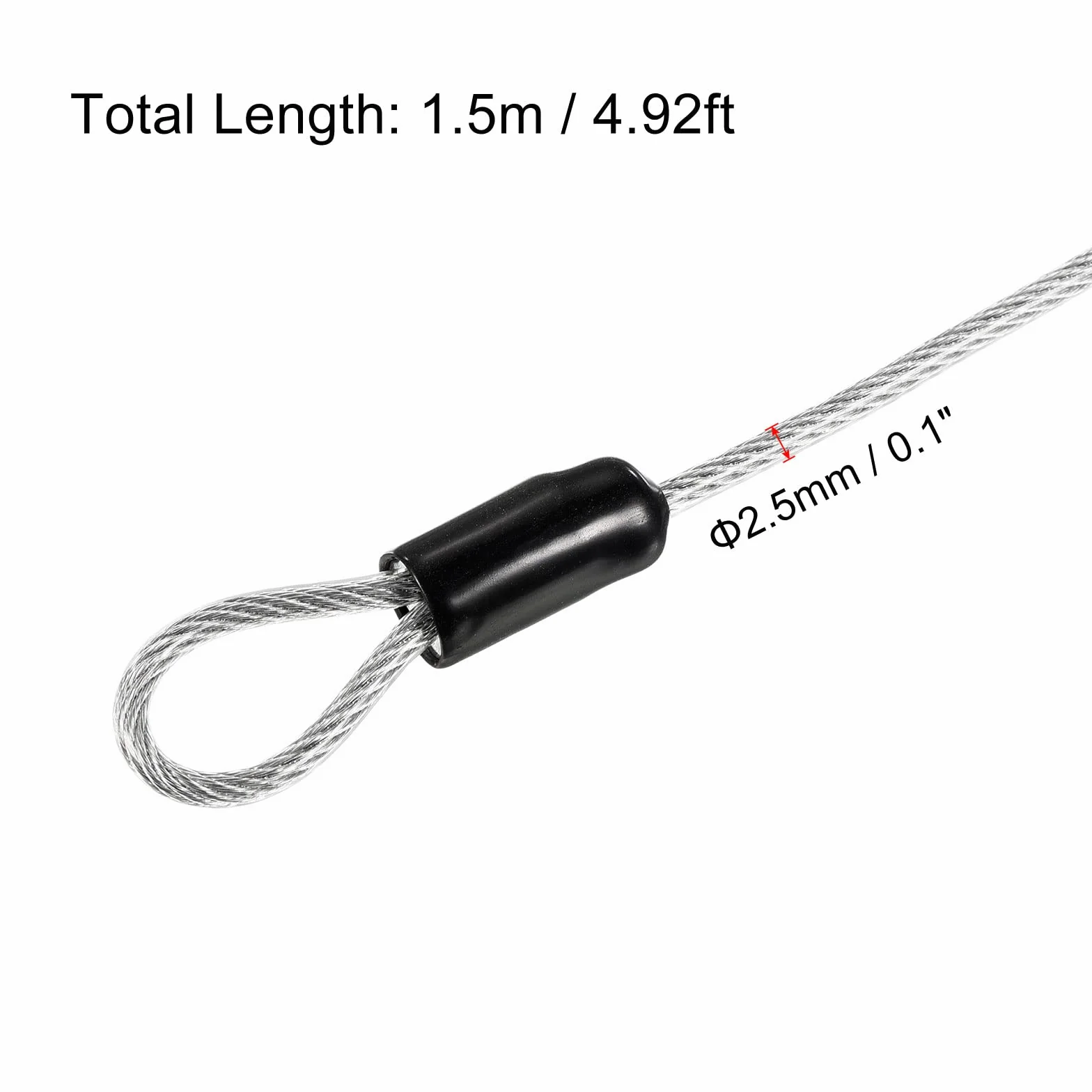 PATIKIL Sicurezza Cavo Acciaio 2.5mm x 1.5m Antifurto Rivestito Bagaglio Blocco Filo Corda Doppio Cerchio per Esterni Bici