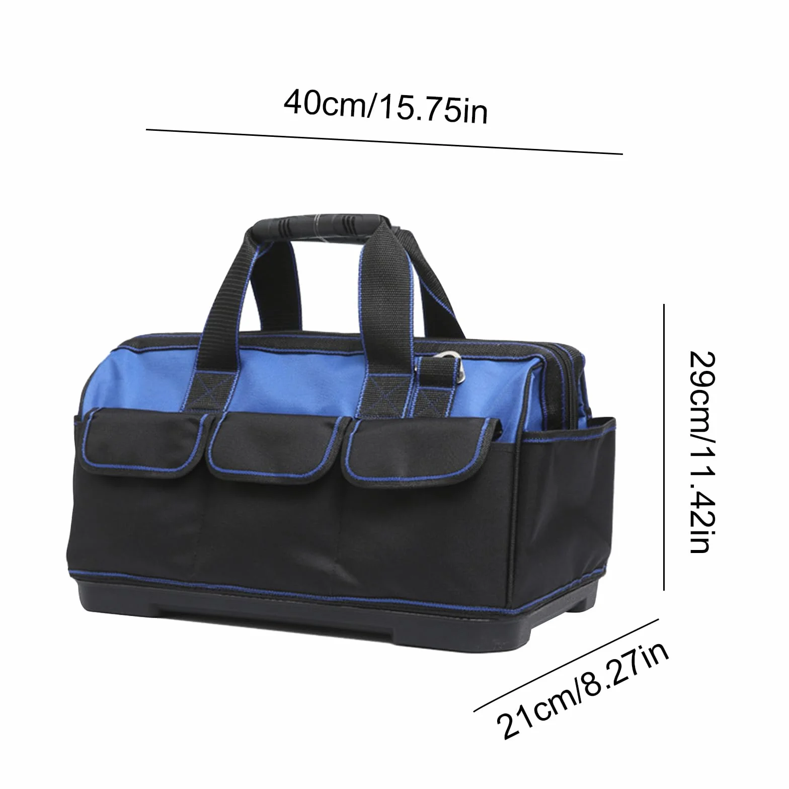 Borsa per attrezzi resistente con fondo rigido impermeabile, ampia apertura per elettricista, carpentiere, meccanico, con molte tasche (Blu, 21/29/40 cm)