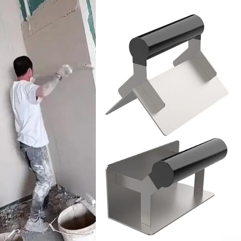 Cazzuola angolare, confezione da 2 attrezzi per angoli per cartongesso in acciaio inox, per finitura esterna e interna in calcestruzzo, bordo liscio con manico ergonomico, muratori professionali e