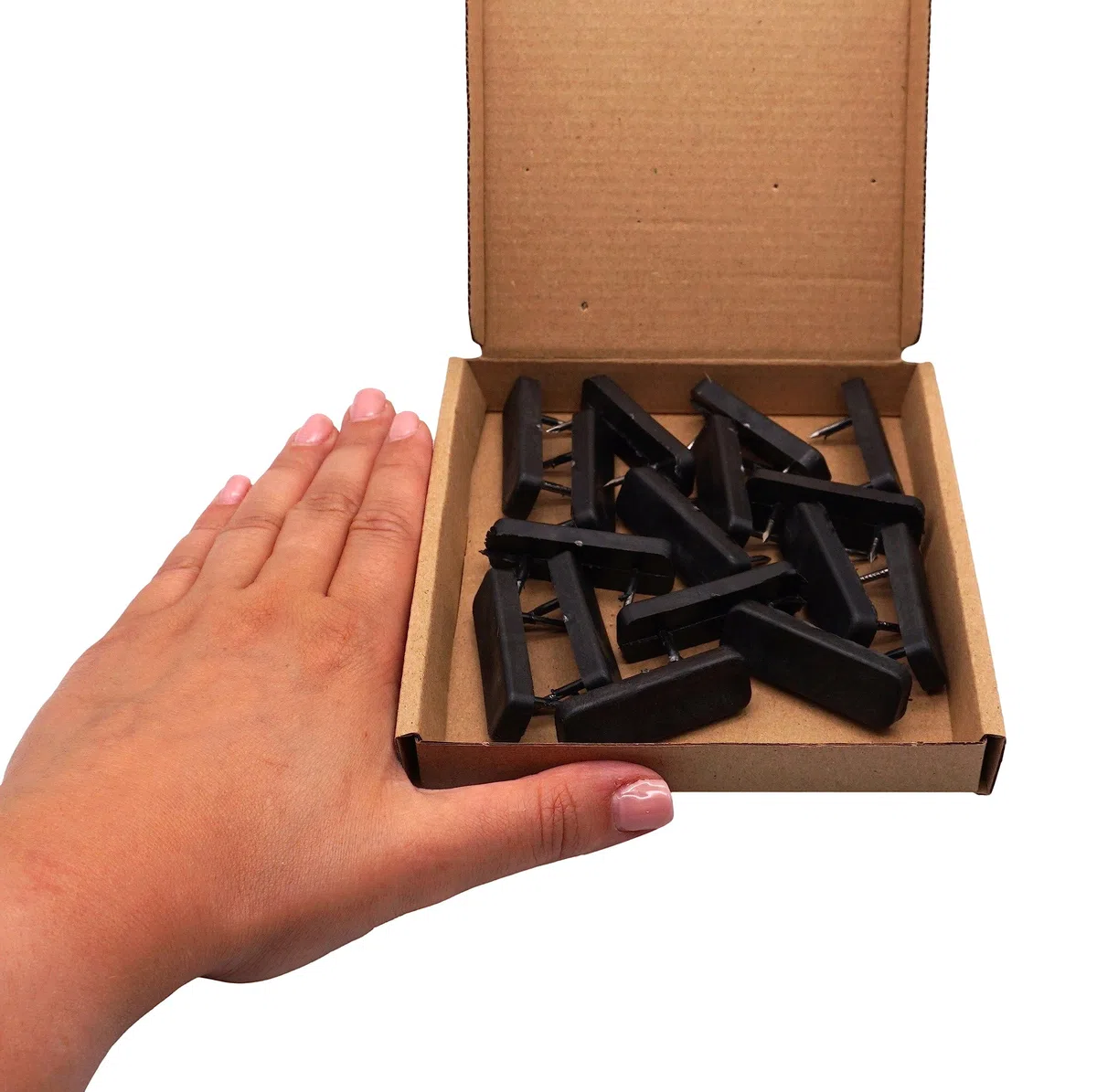 SKIR'CO 16 pezzi, Gambe per mobili nere in plastica 45 x 15 mm, Feltrini per mobili rettangolari con chiodi in acciaio, Piedini per mobili piccoli