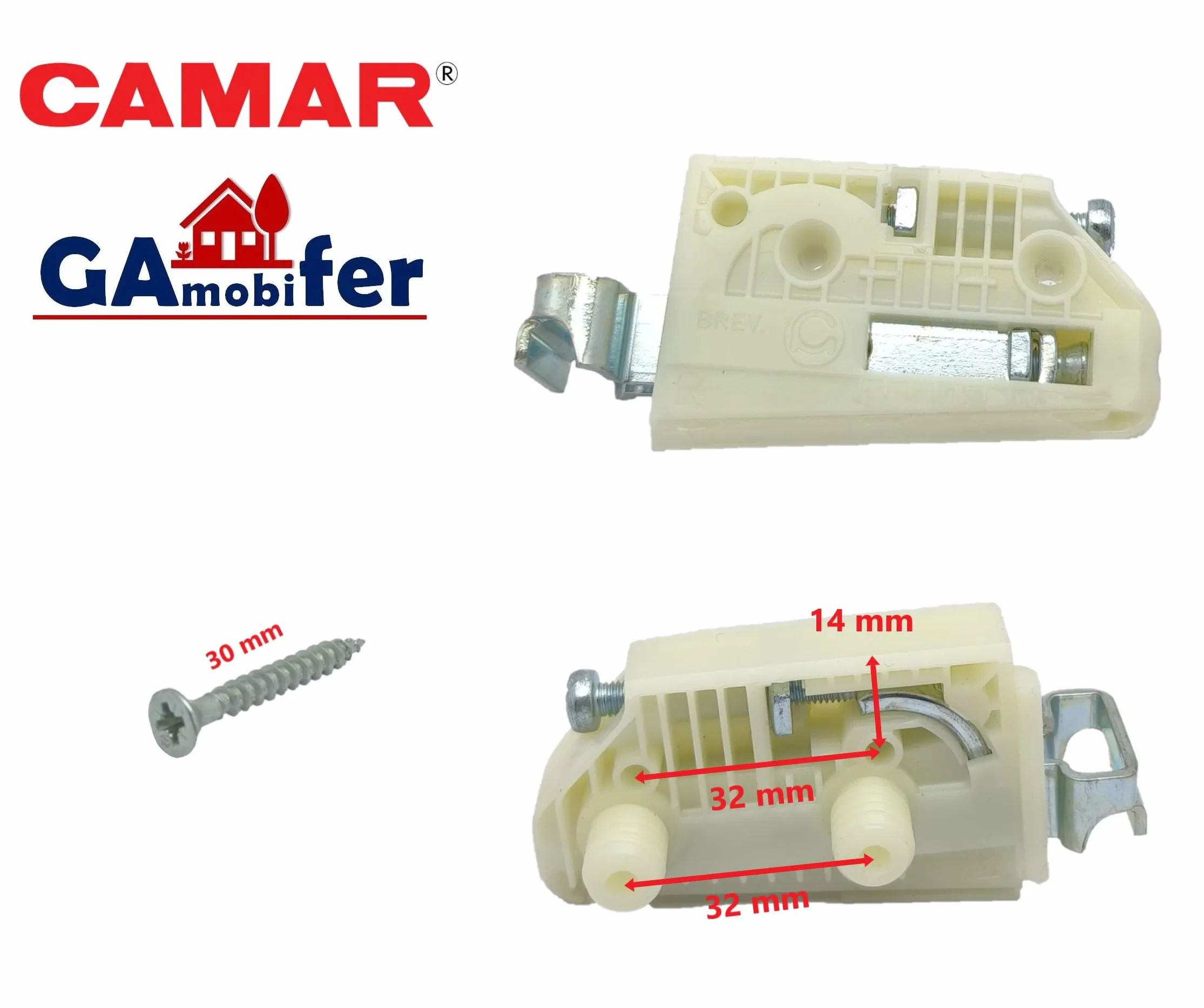 GAMOBIFER. Reggipensile CAMAR per Pensili Cucina. Ganci Mobili Sospesi (coppia DX e SX). (Bianco, Gancio 15 con Tenone)