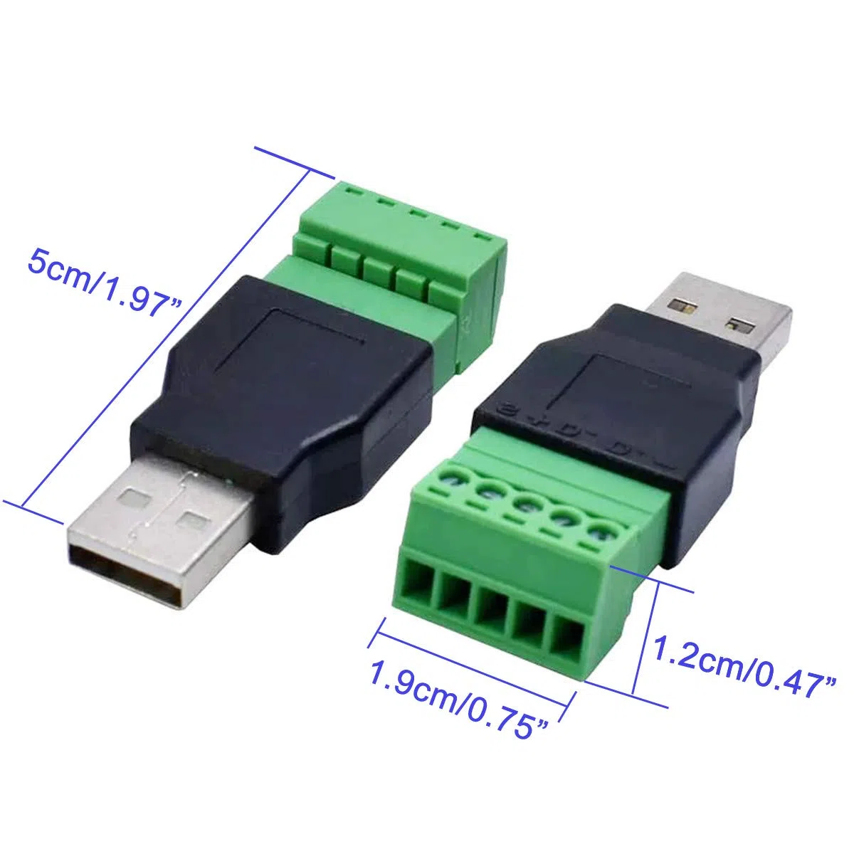 Greluma 2 Pezzi USB 2.0 A Connettore Morsetto a Vite con Un Cacciavite, USB 2.0 A Spina Maschio a 5 Pin Femmina Bullone Vite Scudo Terminale Spina Adattatore Connettore Convertitore 300V 8A