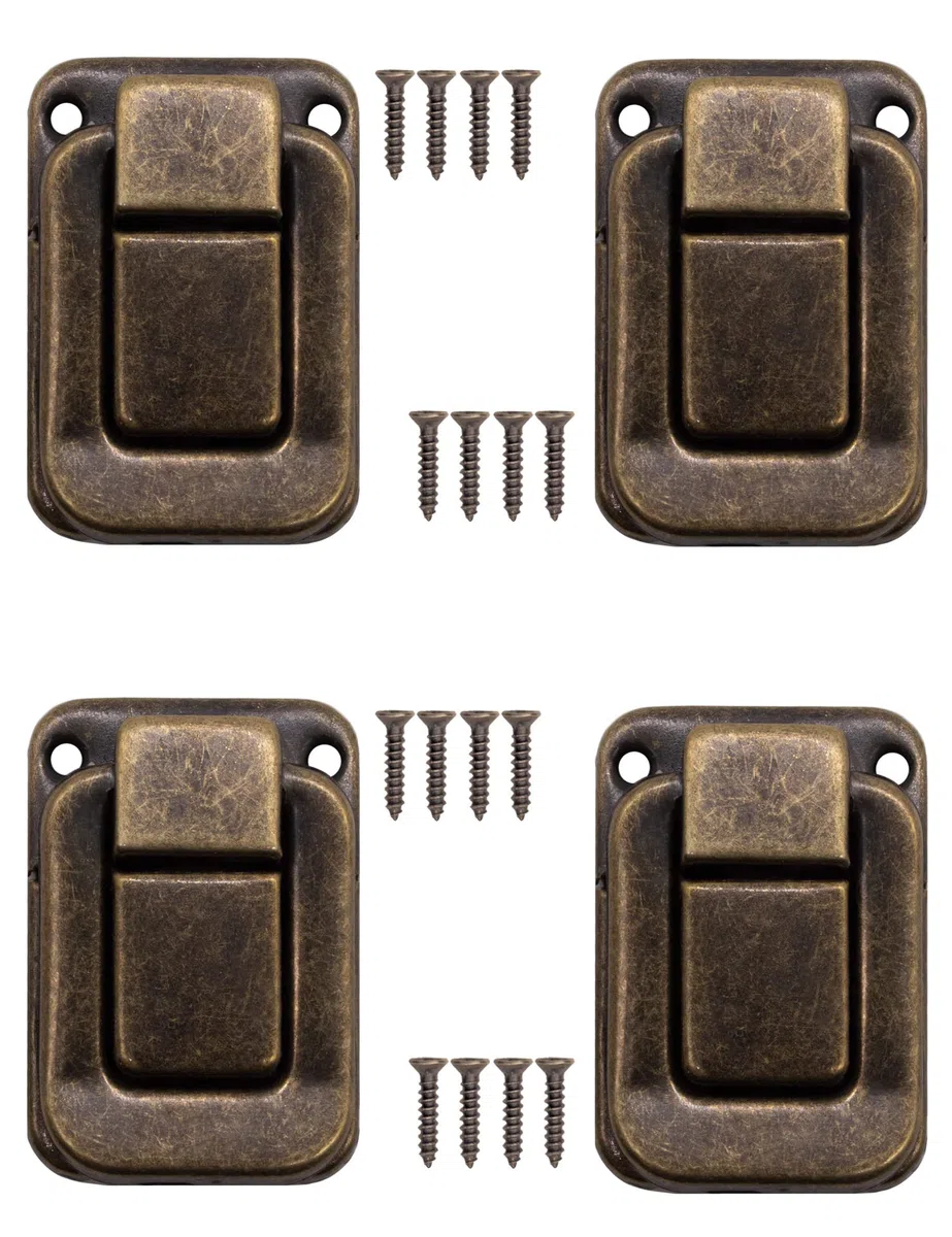 Fuxxer, 4 x serrature a chiusura a gancio per cassapanche, scatole, box, bronzo, 47 x 32 mm