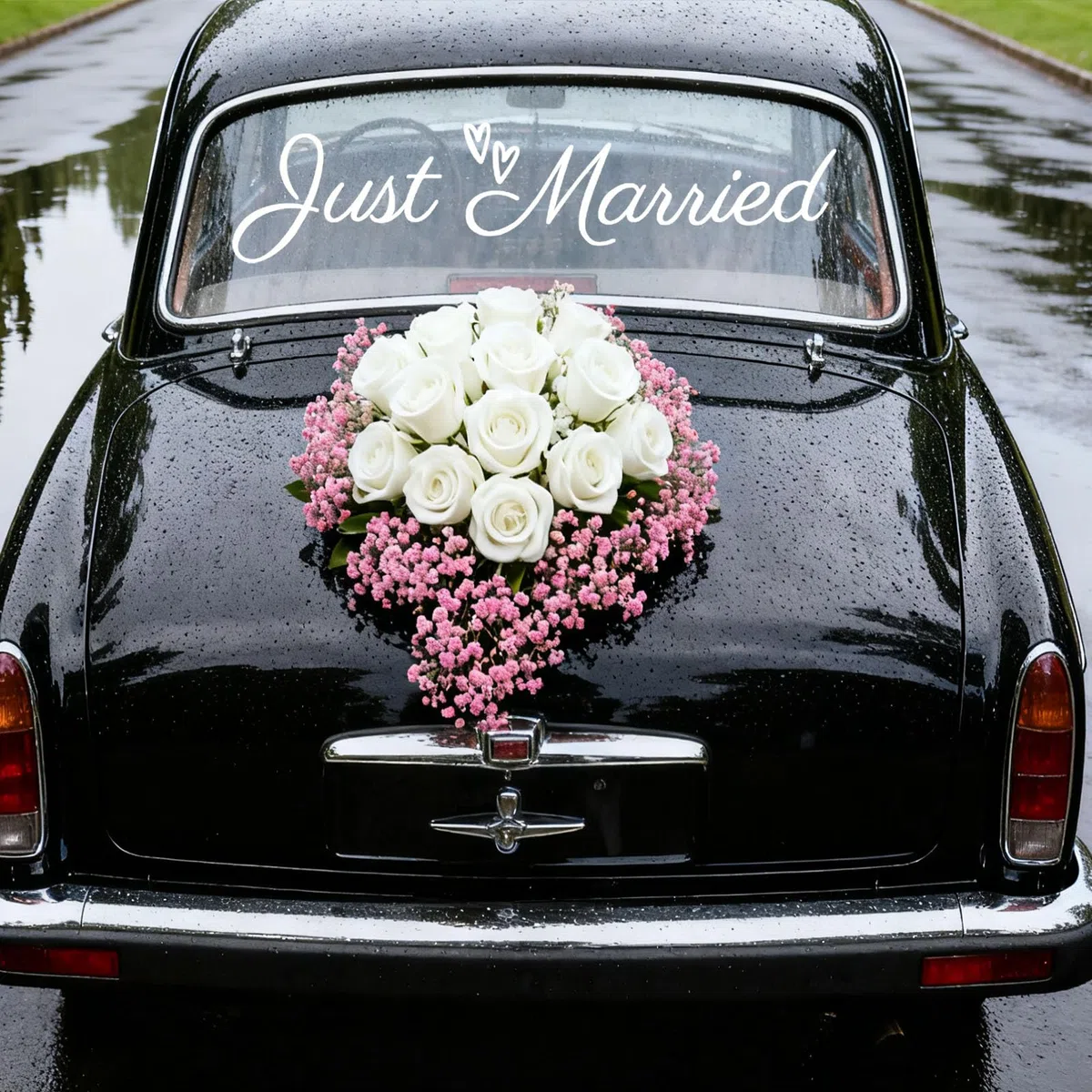 Just Married Adesivo Auto, Vinyl PVC Bianco Adesivo Paraurti Matrimonio Eleganti Decorazioni Auto Matrimonio per Veicolo Sposa & Sposo