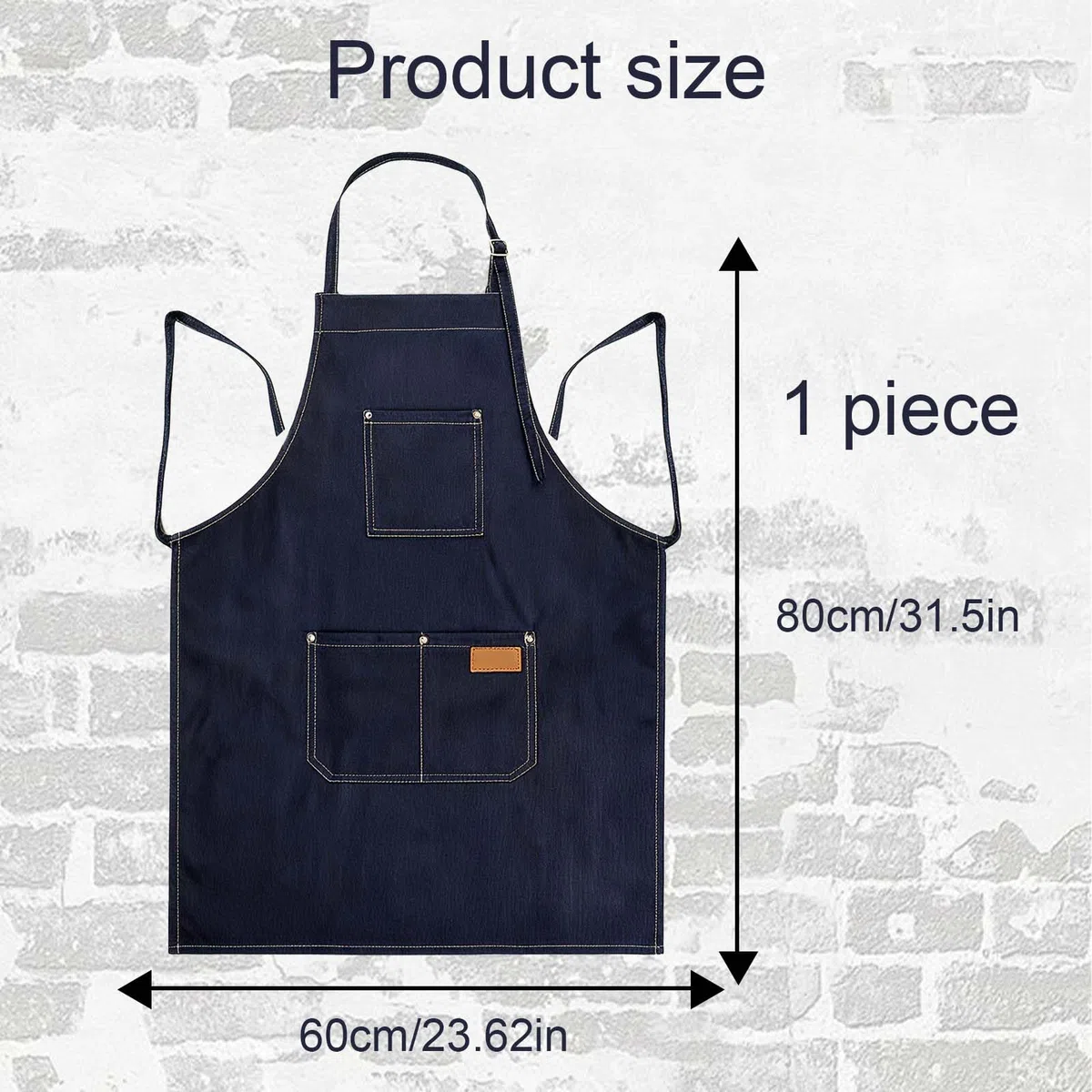 Grembiule da lavoro lungo in jeans con 3 tasche 80x60 cm, grembiule cucina giardinaggio salone artigianato unisex regolabile resistente per casa e professionisti