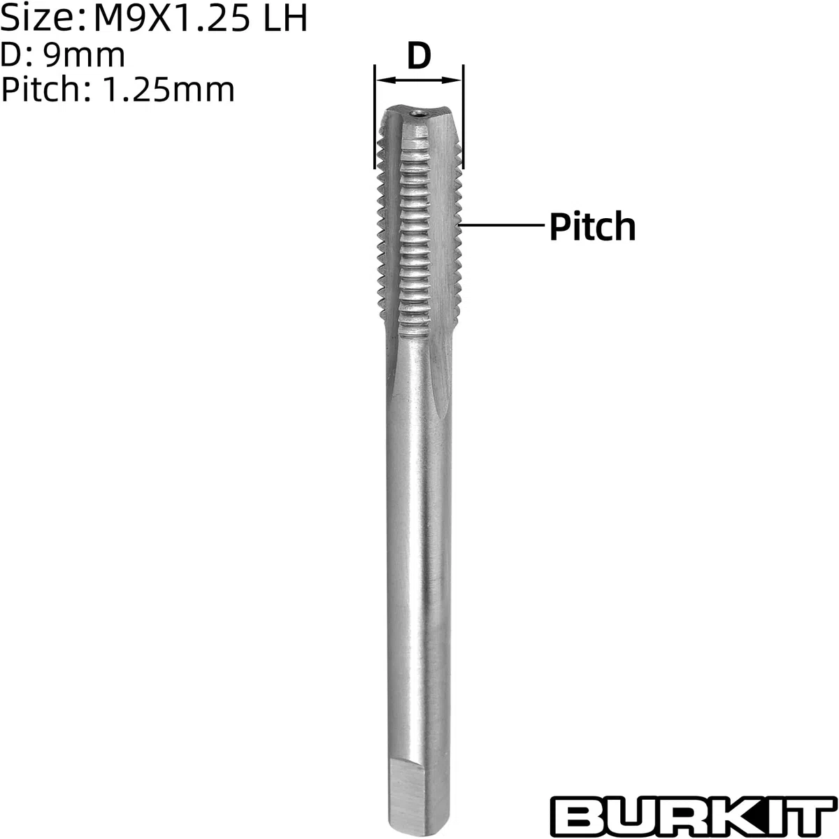 Burkit M9 X 1.25 Filettatura Maschio Sinistra, HSS M9 x 1.25 Maschio Dritto Macchina