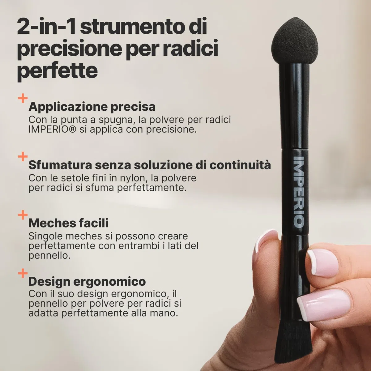 IMPERIO 2in1 pennello per polvere capelli per applicazione precisa e sfumatura di polvere per radici e per ricreare ciocche di capelli (L'Originale)