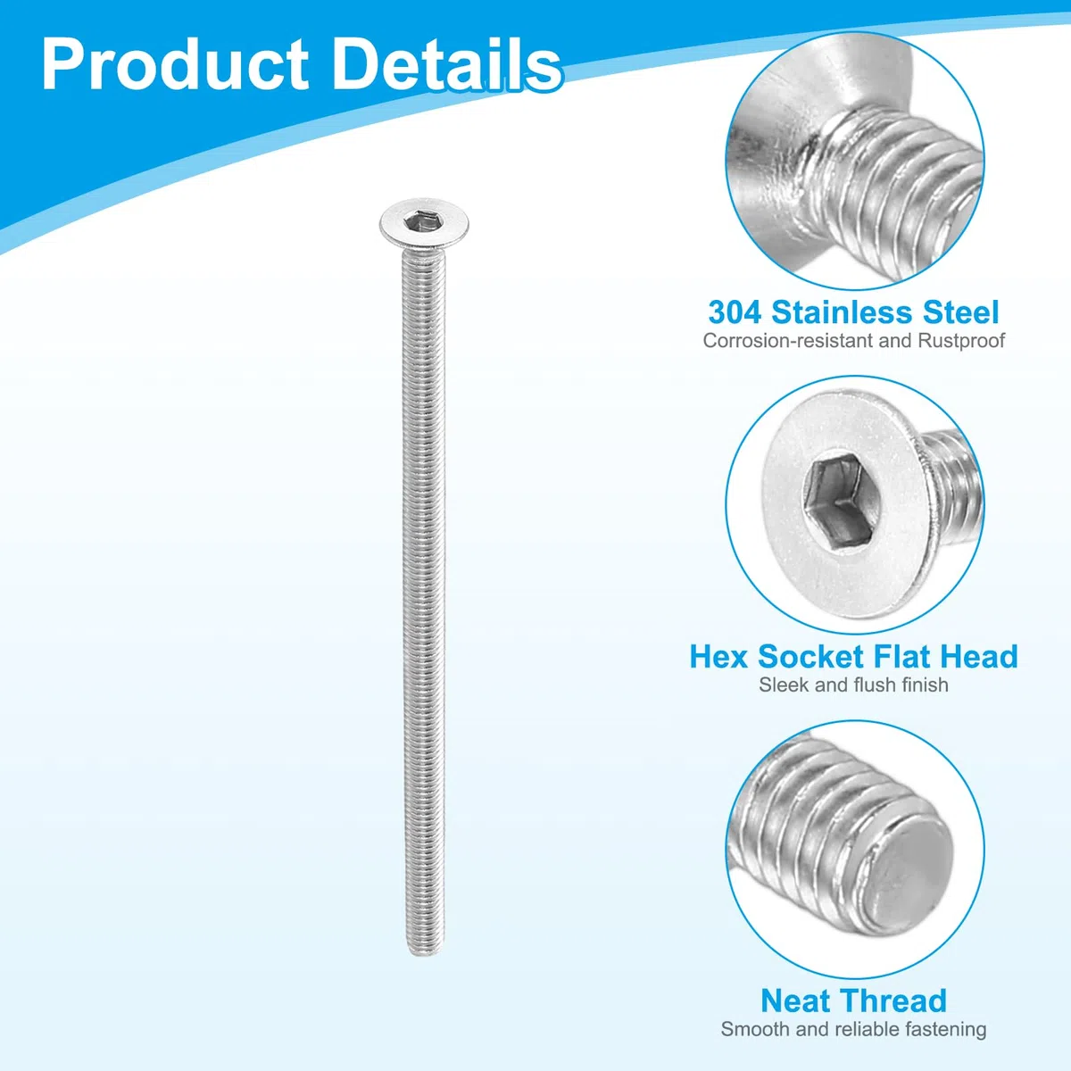 PATIKIL Viti a brugola a testa svasata M3 x 60 mm, 10 pezzi, in acciaio inox 304, esagonali a testa svasata per mobili, tavoli, macchine, argento