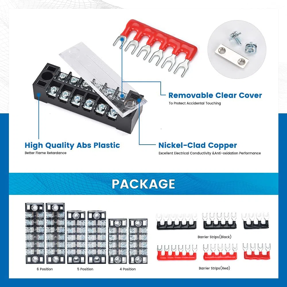 Greluma Morsettiera e striscia - 6 set 4/5/6 posizioni 600V 15A Morsettiera a vite a doppia fila con coperchio + morsetti preisolati 400V 10A Barriere Ponticelli