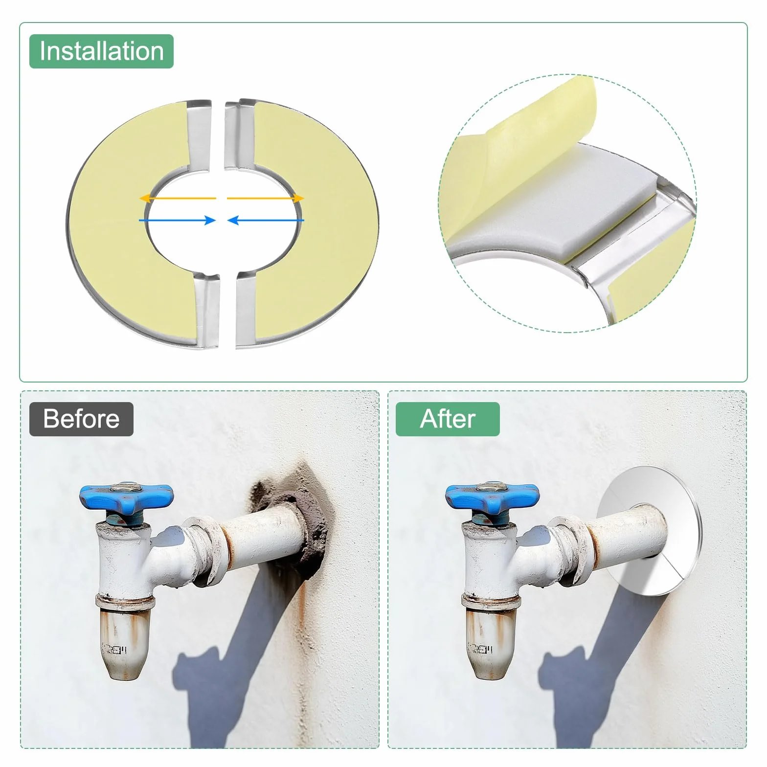 M METERXITY 4-Pack Flangia Divisa Da Parete, Per Tubo Con Diametro Esterno 0.9 Pollici/22mm 304 Acciaio Inossidabile Piastra Di Copertura Rotonda Autoadesiva Per Tubi Dell'Acqua/Rubinetto