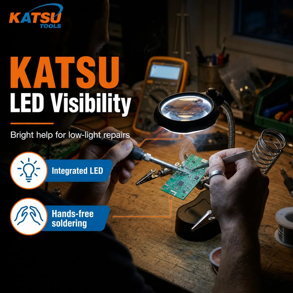 KATSU Lente d'Ingrandimento per Saldatura con Lampada a LED Terza Mano con Lente d'Ingrandimento, Che Aiuta Le Mani con Clip Lente d'Ingrandimento 3.5X 12X Dispositivi di Tenuta per Saldatura con Clip a Coccodrillo per Lavori di Riparazione di Assemblaggi