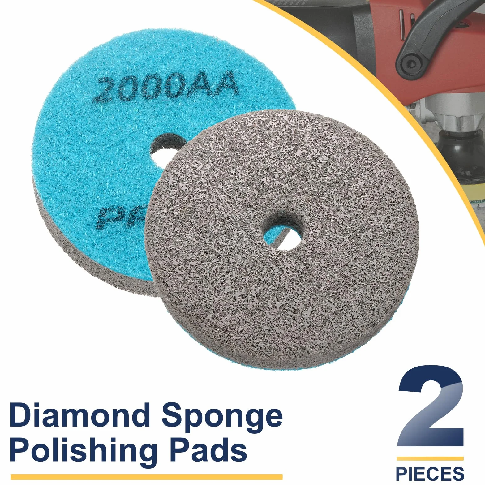 QUARKZMAN 2pcs Tamponi diamantati blu-grigi da 3" 2000 grani - Dischi spugna abrasivi in fibre con smeriglio per lucidatura a umido di marmo, cemento e pietra
