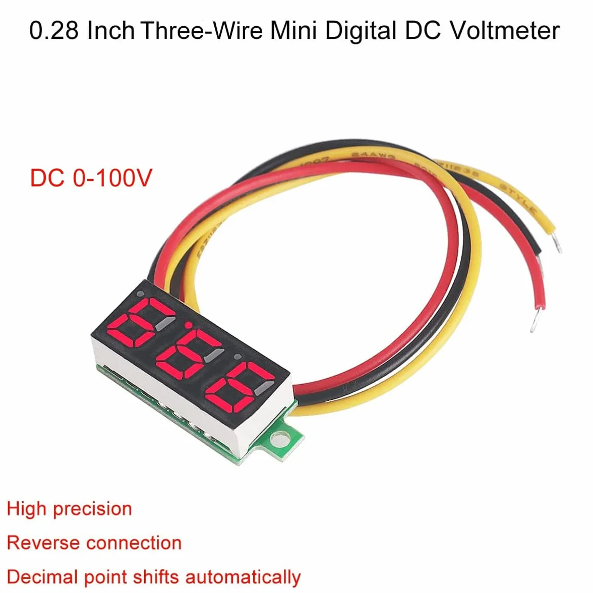 Greluma 5 Pezzi Mini voltmetro DC digitale da 0,28 pollici, misuratore di tensione del voltmetro DC mini a tre fili 0V-100V - 5 colori