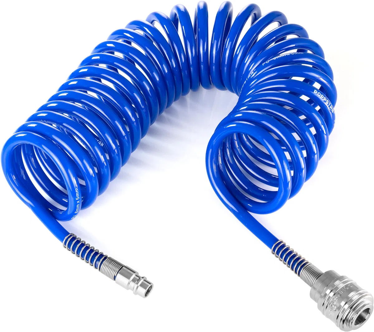 Poppstar Tubo flessibile per aria compressa a spirale 5m in PU (diametro 5 mm x 8 mm) Tubo a spirale per aria compressa con protezione anti-piegatura e raccordo rapido NW 7.2