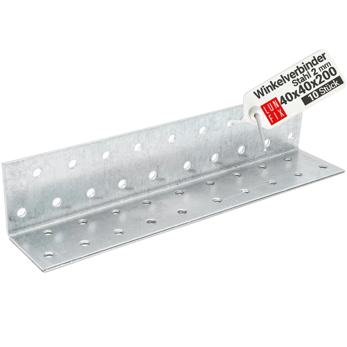 Connettore angolare – 10 pezzi – angolo piastra forata 40 x 40 x 200 x 2,0 – angolo – piccolo angolo di montaggio – raccordo per legno – anticorrosione – angolo forato