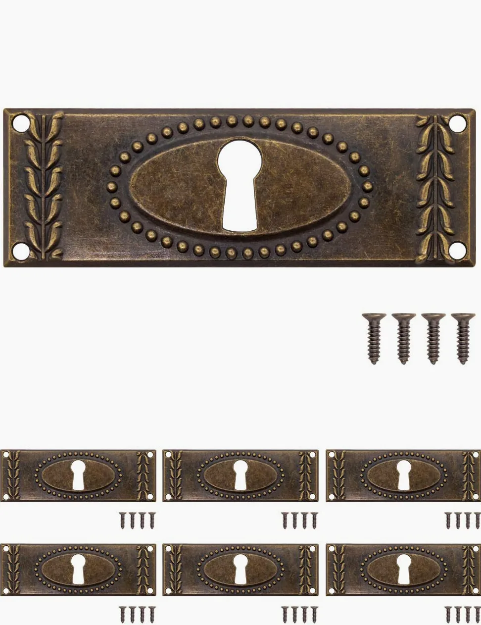 Fuxxer 6 x Targhe antiche per chiavi, rosetta per serratura, vintage in ottone, 24 x 73 mm