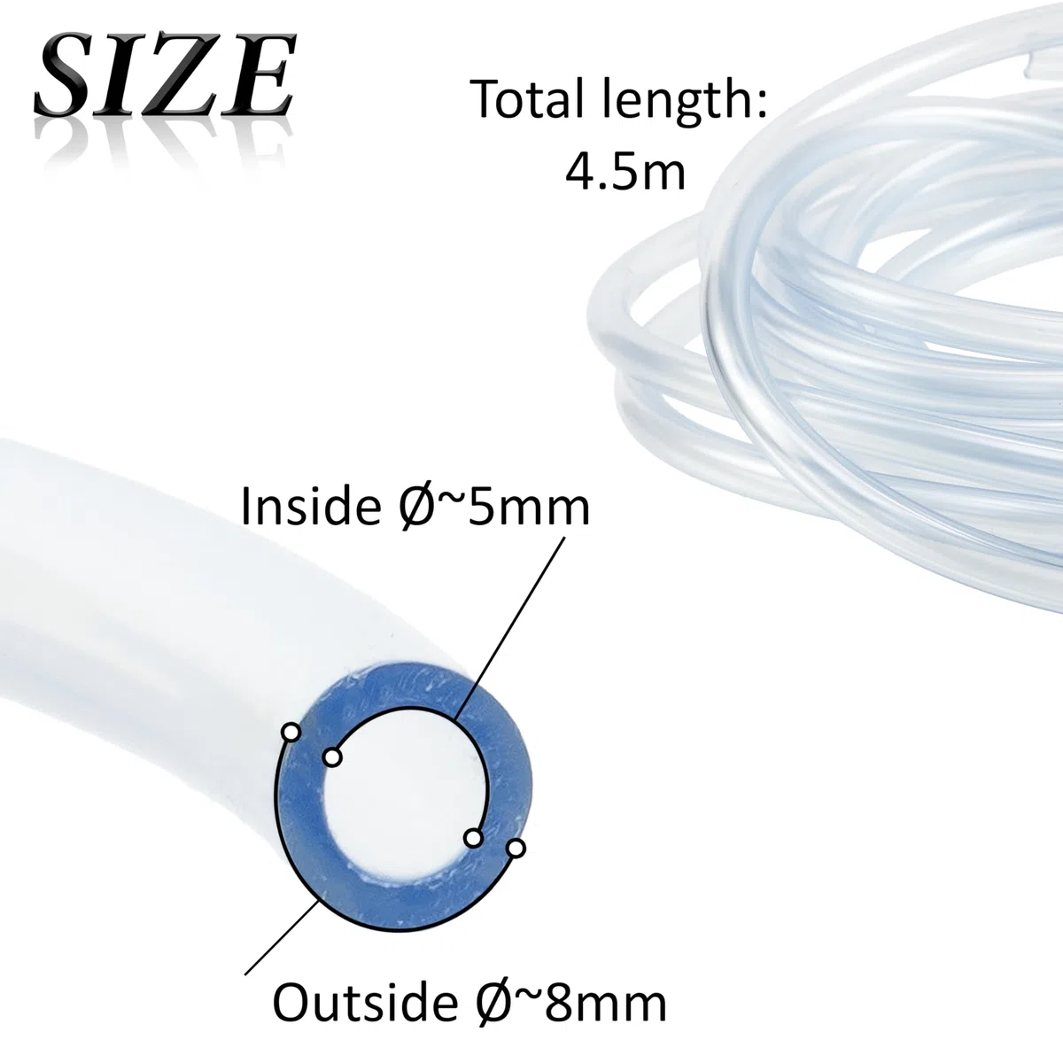 AERZETIX Tubo universale flessibile trasparente 4.5 m Ø5x1.5 mm in plastica