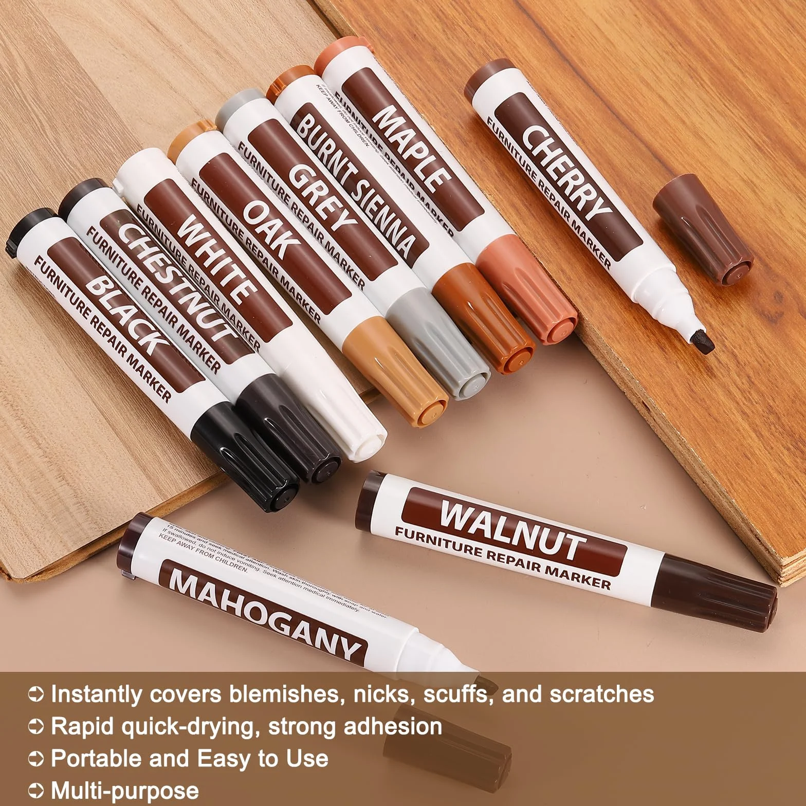 QUARKZMAN Pennarelli per Riparazione Mobili in Legno, 2 Pz Rovere Sticks Ritocco Riparazione Graffi, Pennarelli a Base Oleosa per Graffi, Pavimenti in Legno, Tavoli, Armadi, Falegnami