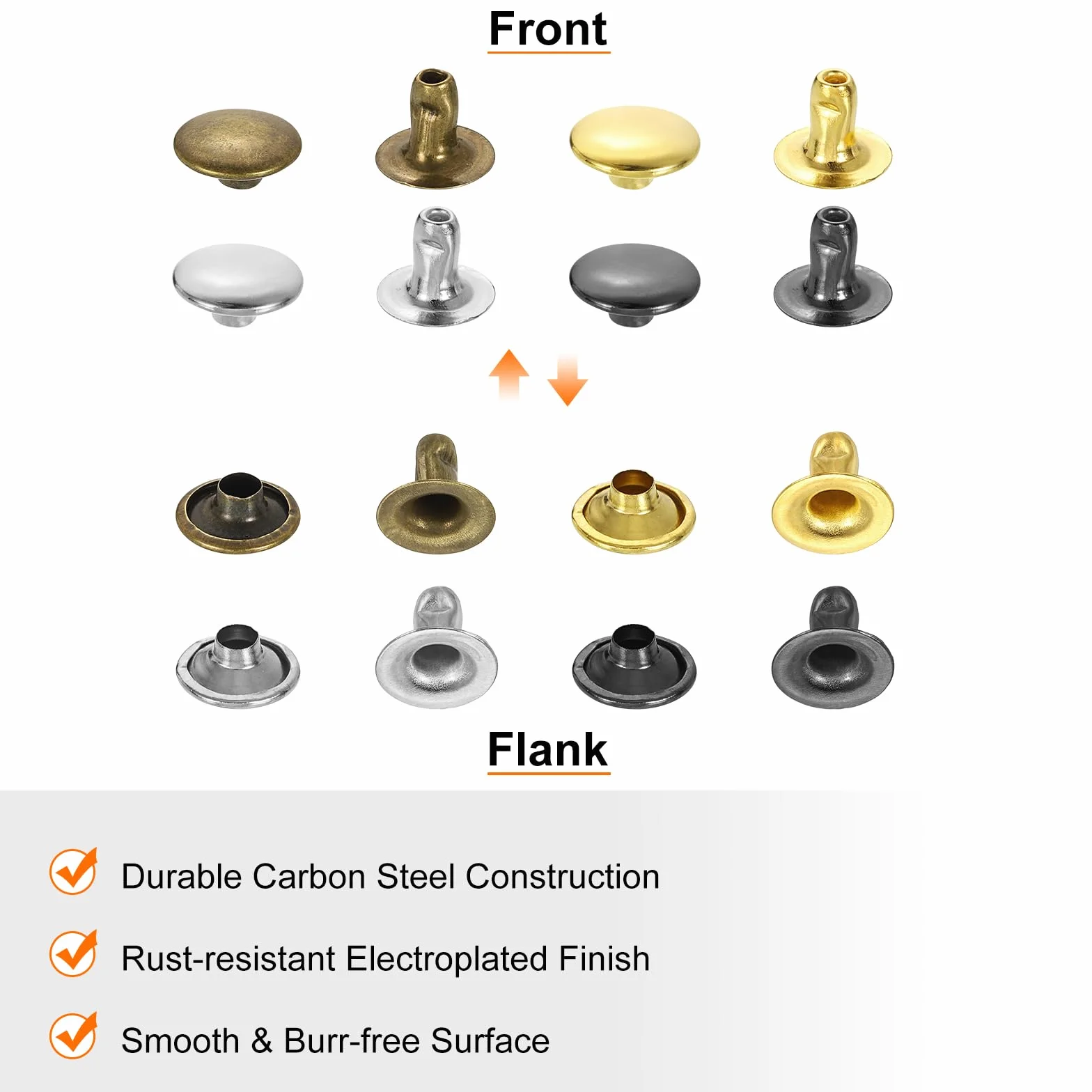 QUARKZMAN 100 Set Rivetti Cappello Singolo 3mm Acciaio Carbonio Testa Tonda Borchie Fissaggi Tubolari Pioli Metallici