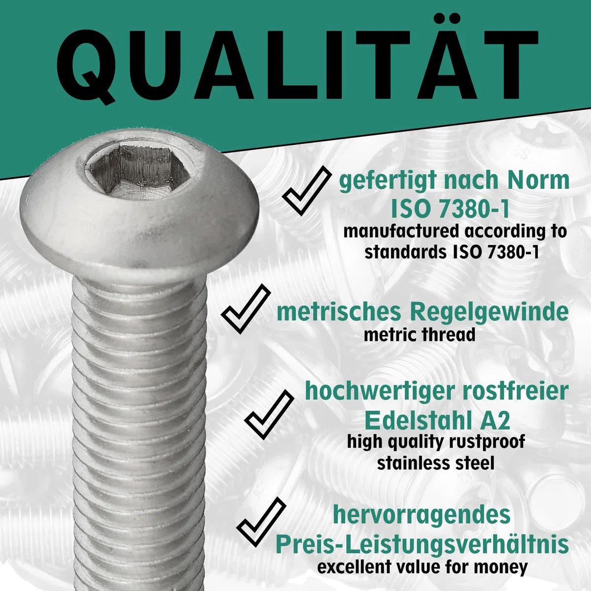 DSM – Viti a testa bombata M5 x 70 mm – ISO 7380-1 – Viti a testa bombata con filettatura completa – Esagonale interna – Acciaio inox A2 – Viti per mobili a testa piatta – 25 pezzi