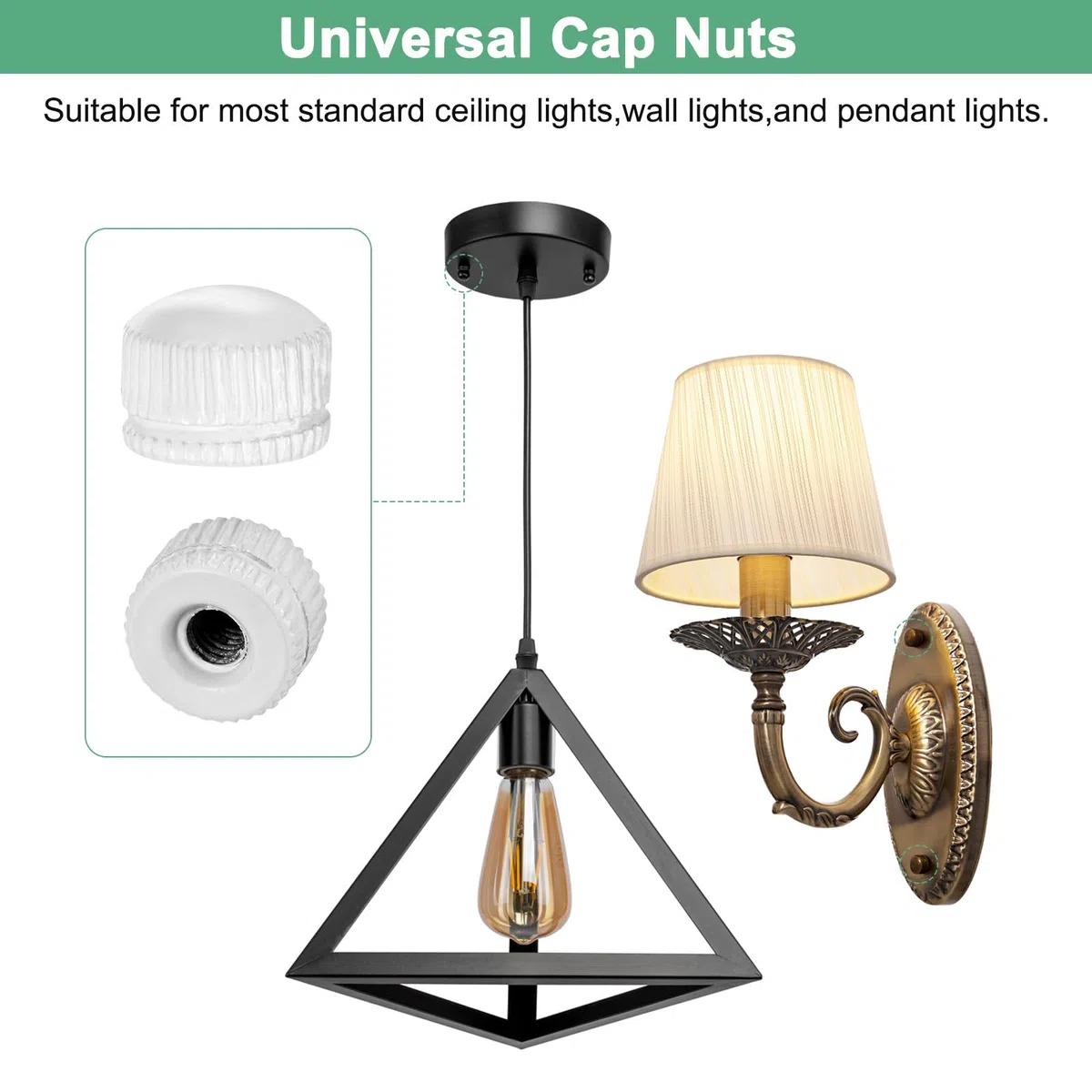 M METERXITY 8 Pcs Dadi Filettati, Dadi M4x11mm Per Lampadari, Dadi Femmina Zigrinati Per Sostituzione Copertura Lampada A Soffitto/Parti Lampada, Dado A Ghanda [Bianco Opaco]
