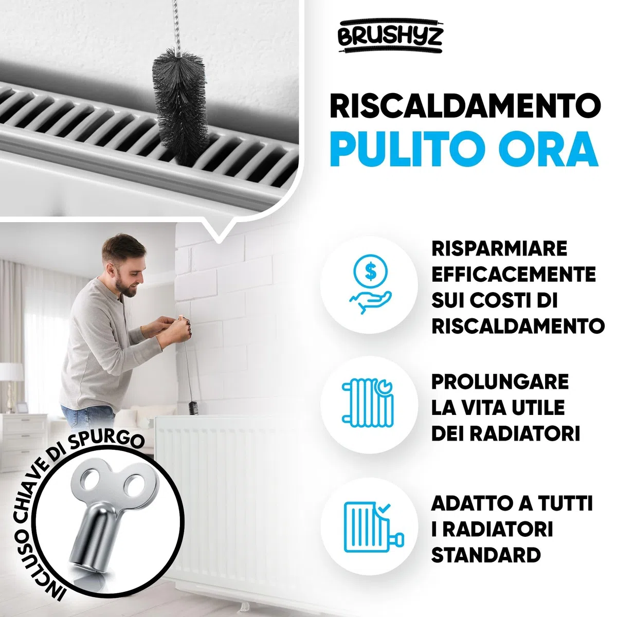 Pulisci Termosifoni Flessibile Lungo 80cm I Spazzola per Pulire Termosifoni senza Graffi I Spazzola Pulizia Caloriferi con Setole di Nylon Flessibili I Per Tutti i Radiatori