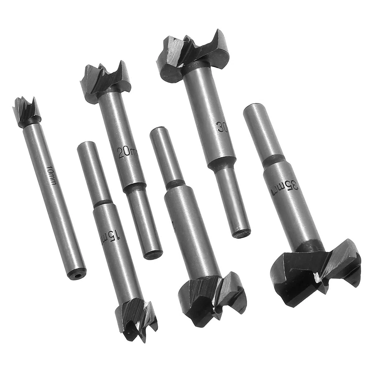 TOPWAY Forstner Punta per trapano per legno, 6 pezzi Cerniera per lavorazione del legno in acciaio al carburo ad alta velocità Set di foratura per seghe a tazza HSS per compensato 10mm-30mm