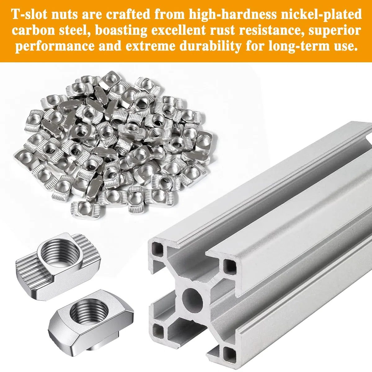 60 pietre scanalate M8, filettatura M8, scanalatura da 10 mm, 8 lunghezze scanalate, acciaio al carbonio, profilo 40 x 40, adatte per scanalature profilate in alluminio (EU40-M8). Adatto per progetti