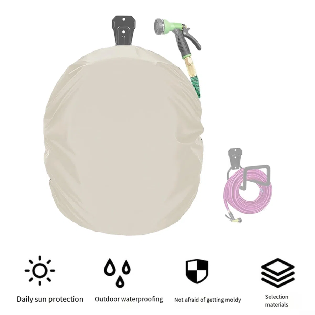 Copertura protettiva per avvolgitubo, in tessuto Oxford 420D, resistente alle intemperie, antipolvere, per giardino, patio, garage, esterno, grigio, 51 x 56 x 21 cm (bianco sporco)