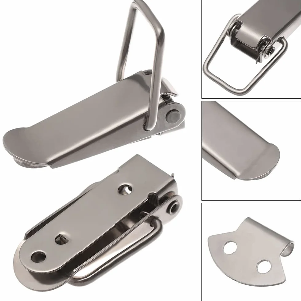 4 morsetti a levetta in acciaio inox da 45 mm, con chiusura a molla, per cassetta degli attrezzi, cassetto, armadietto, baule con serratura