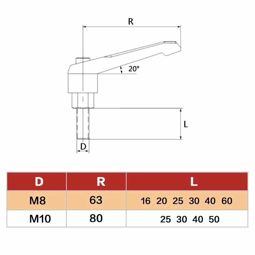 Walfront M10 x 30mm Filettatura Maschio Leva di Bloccaggio Della Maniglia Regolabile con Perno (M10*30)