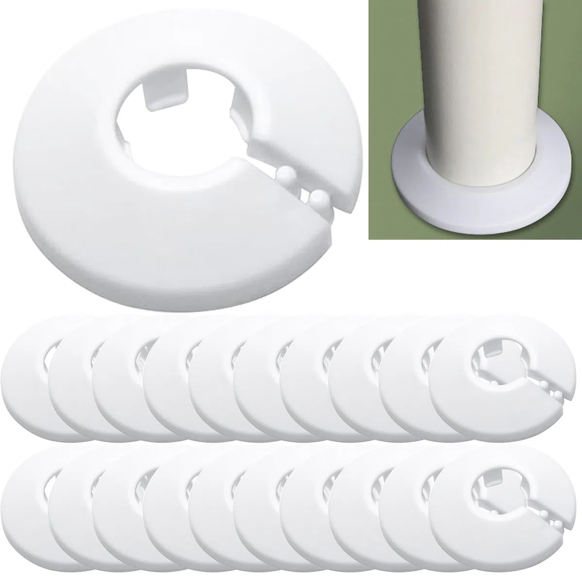20 rosette per tubi di riscaldamento, 12 mm (ci sono quattro diverse dimensioni), singole rosette per radiatori, copertura per tubi in polipropilene, copertura per tubi dell'acqua, tubi del gas, ecc