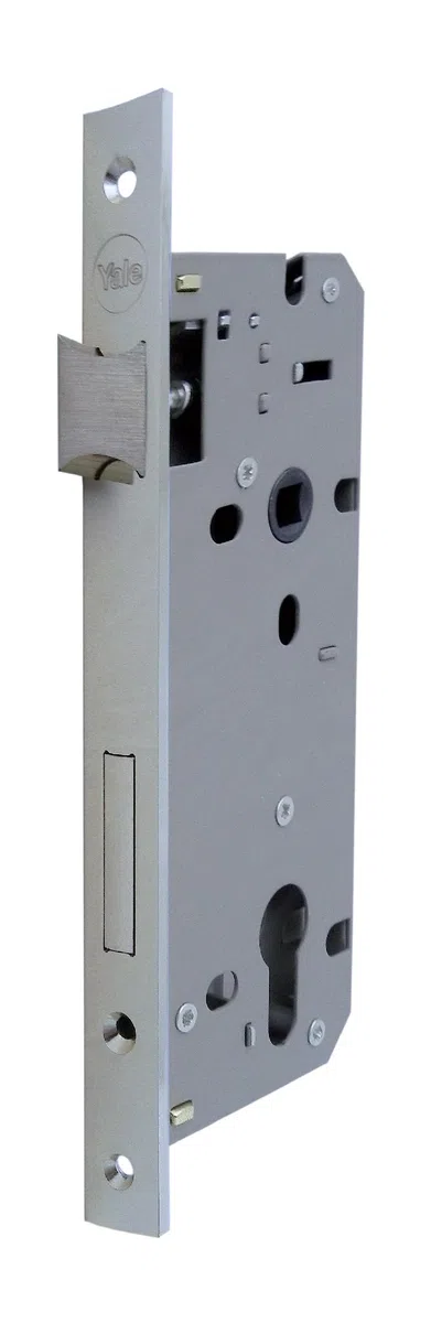 Yale Serratura per porte in legno Y52X00600S2 nickel satinato, bordi quadri, Con frontale a bordo squadrato Entrata 60mm Interasse 85mm, Dimensioni: 24H x 22L x 3W cm