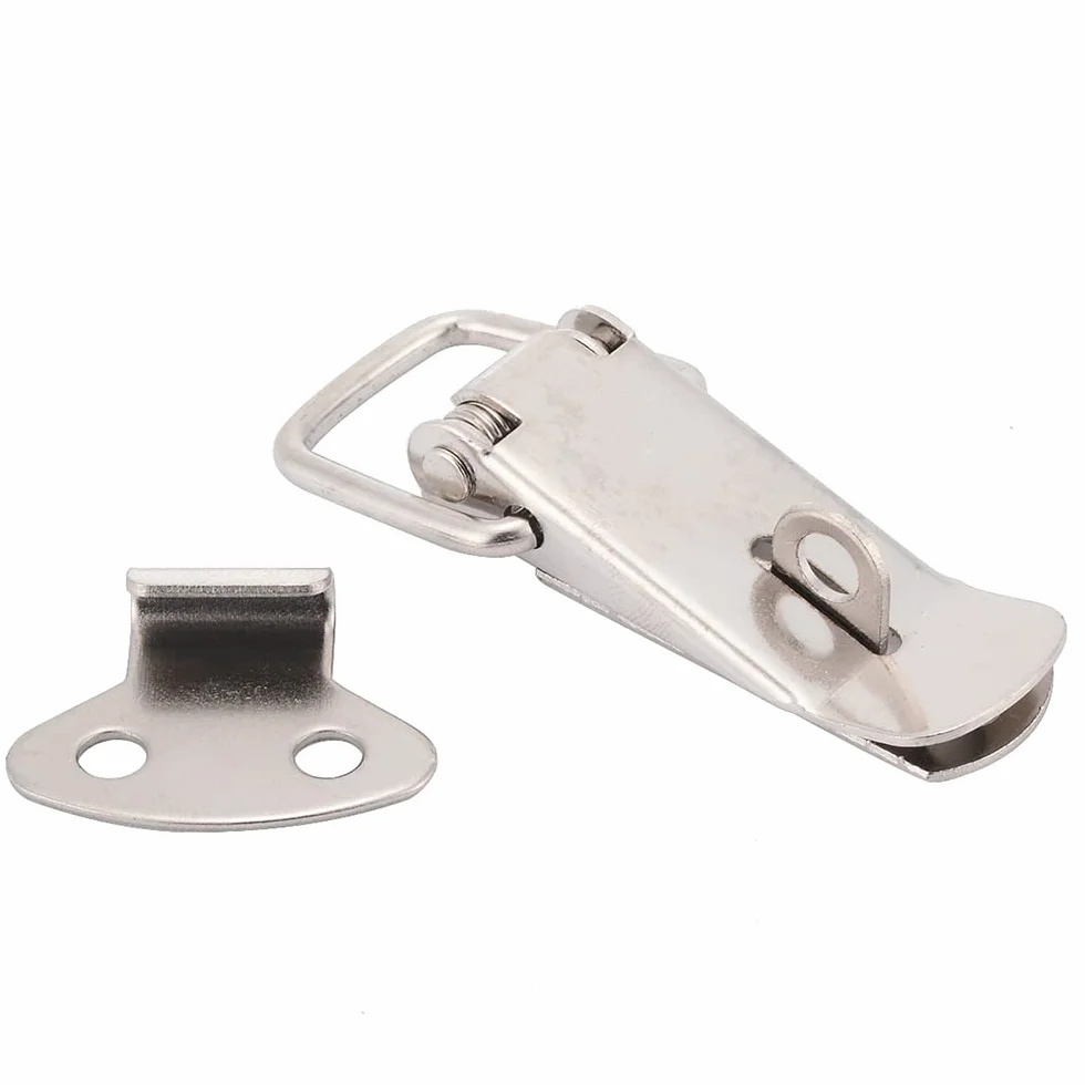 4 morsetti a levetta in acciaio inox da 45 mm, con chiusura a molla, per cassetta degli attrezzi, cassetto, armadietto, baule con serratura