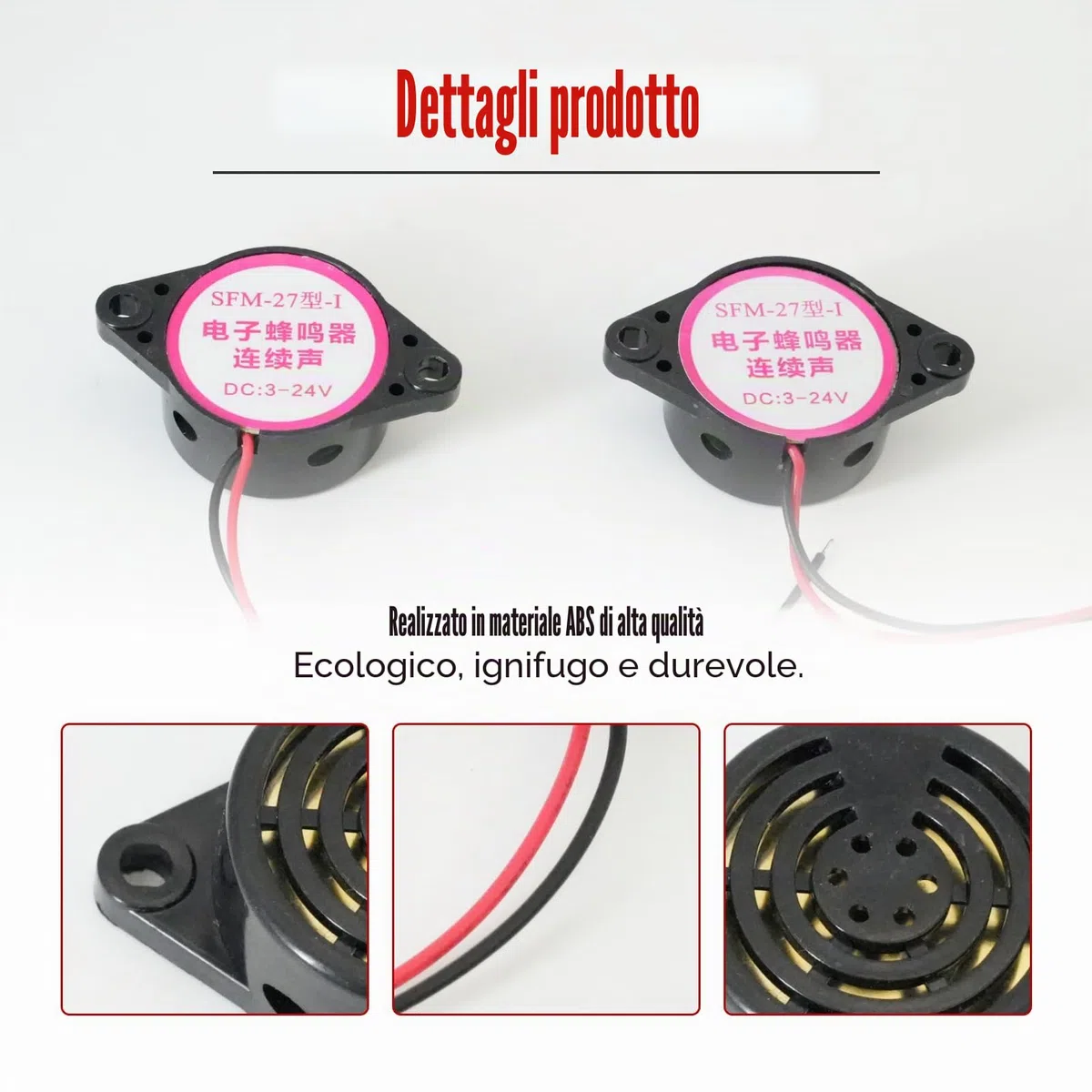 Cicalino 12V Buzzer Elettronico Attivo Piezo con Suono Forte 100 dB DC 3-24V per Allarme Acustico Esterno Industriale Cicalino Retromarcia Compatibile con Auto Moto Camion