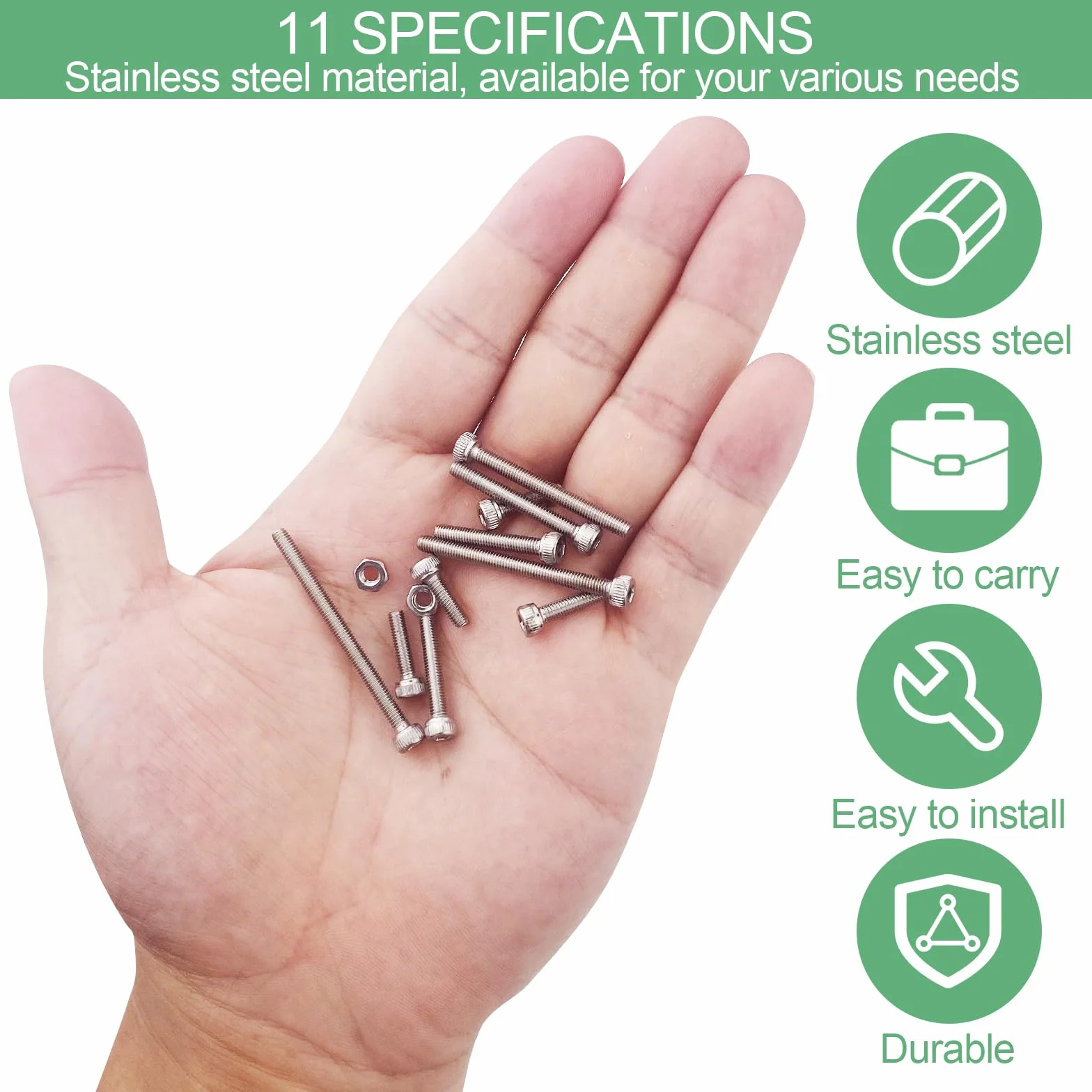 Traxenta Viti Acciaio Inossidabile(440Pcs), Bulloni e Dadi Inox Kit, M3 Senza Testa Filettate Esagonali, Set in Acciaio Miste, Bulloni per Mobili Garage Casa, Assortimenti per Riparare Il Fissaggio