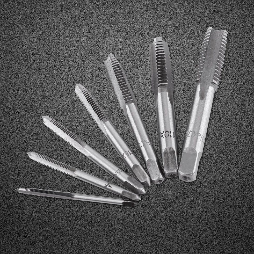 7 pezzi Hand Gewindebohrer Metrischer Gewindeschneider Stahlgewindebohrer M3 M4 M5 M6 M8 M10 M12 per Filettatura Manuale Acciaio