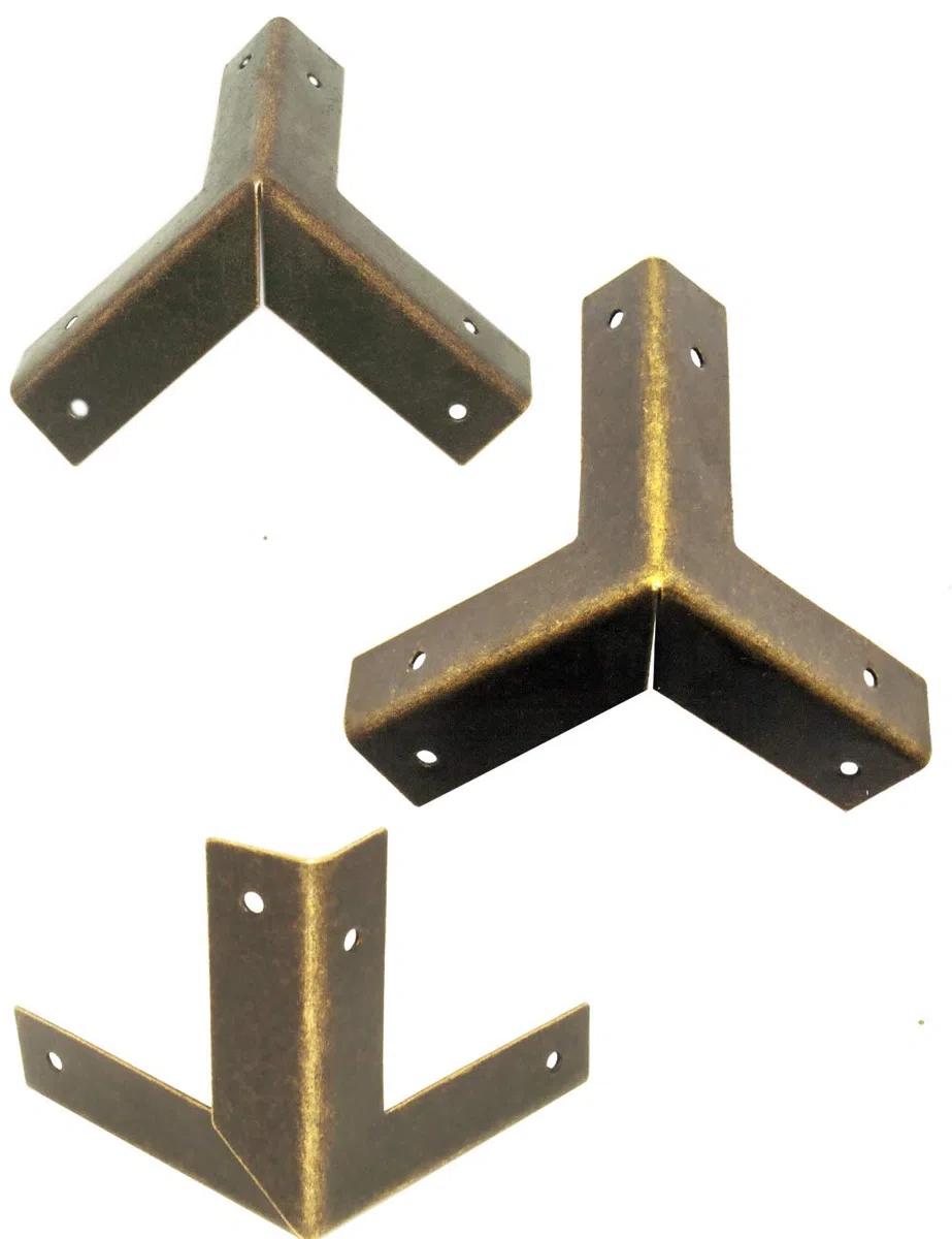 FUXXER® - 10 angoli per mobili antichi, accessori per la protezione dei bordi in metallo, per scatole, mobili, tavoli, ottone antico, effetto vintage, 32 x 32 mm