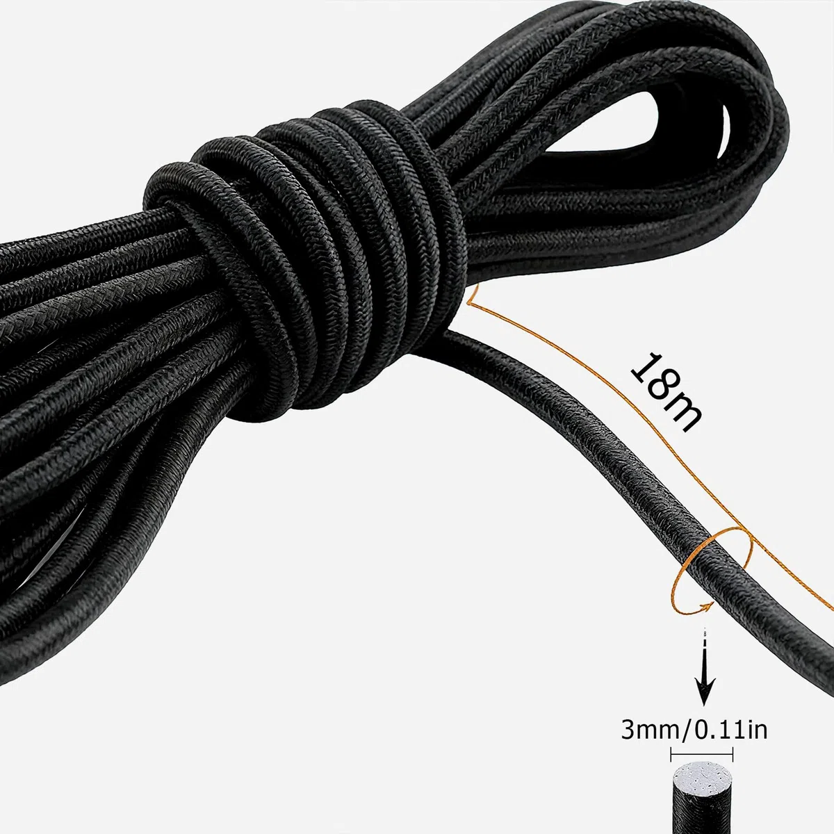 3 mm x 18 m Corda Elastica Nero,Rotonda Alta Elasticità Cordino Finitura Liscia Resistente ed Estensibile,per Lavori di Cucito Fai da Te Artigianato Tenda