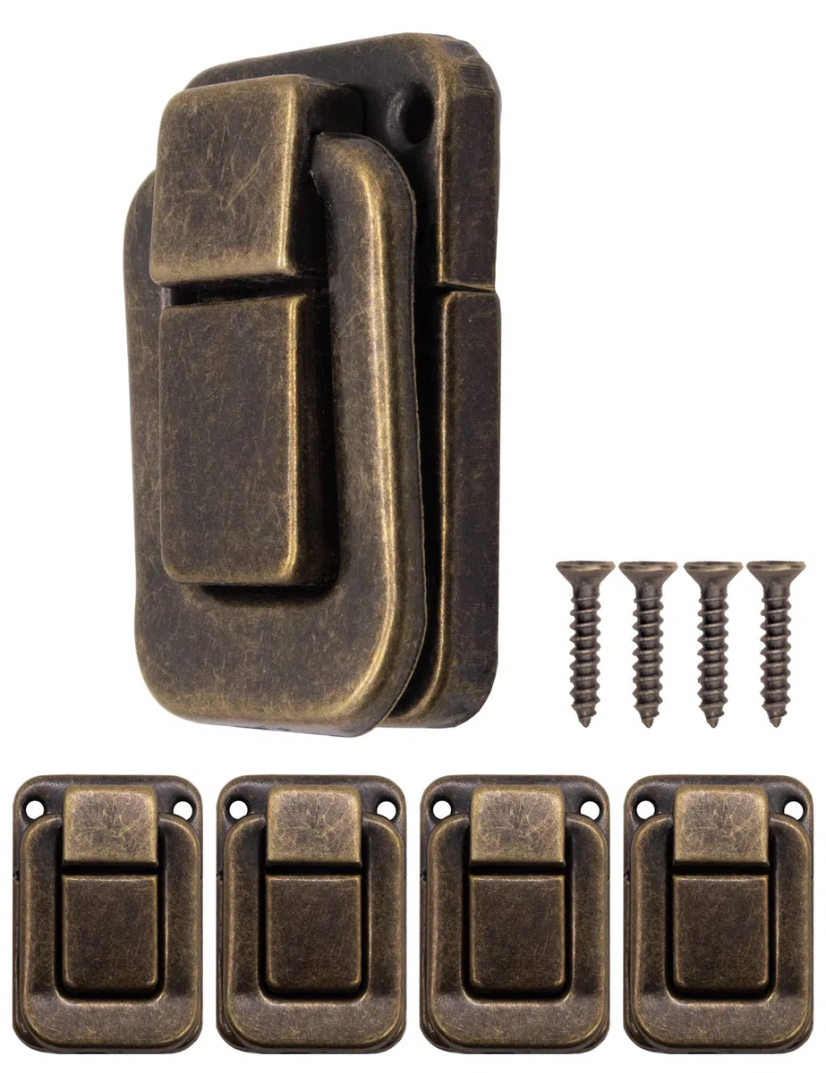 Fuxxer, 4 x serrature a chiusura a gancio per cassapanche, scatole, box, bronzo, 47 x 32 mm