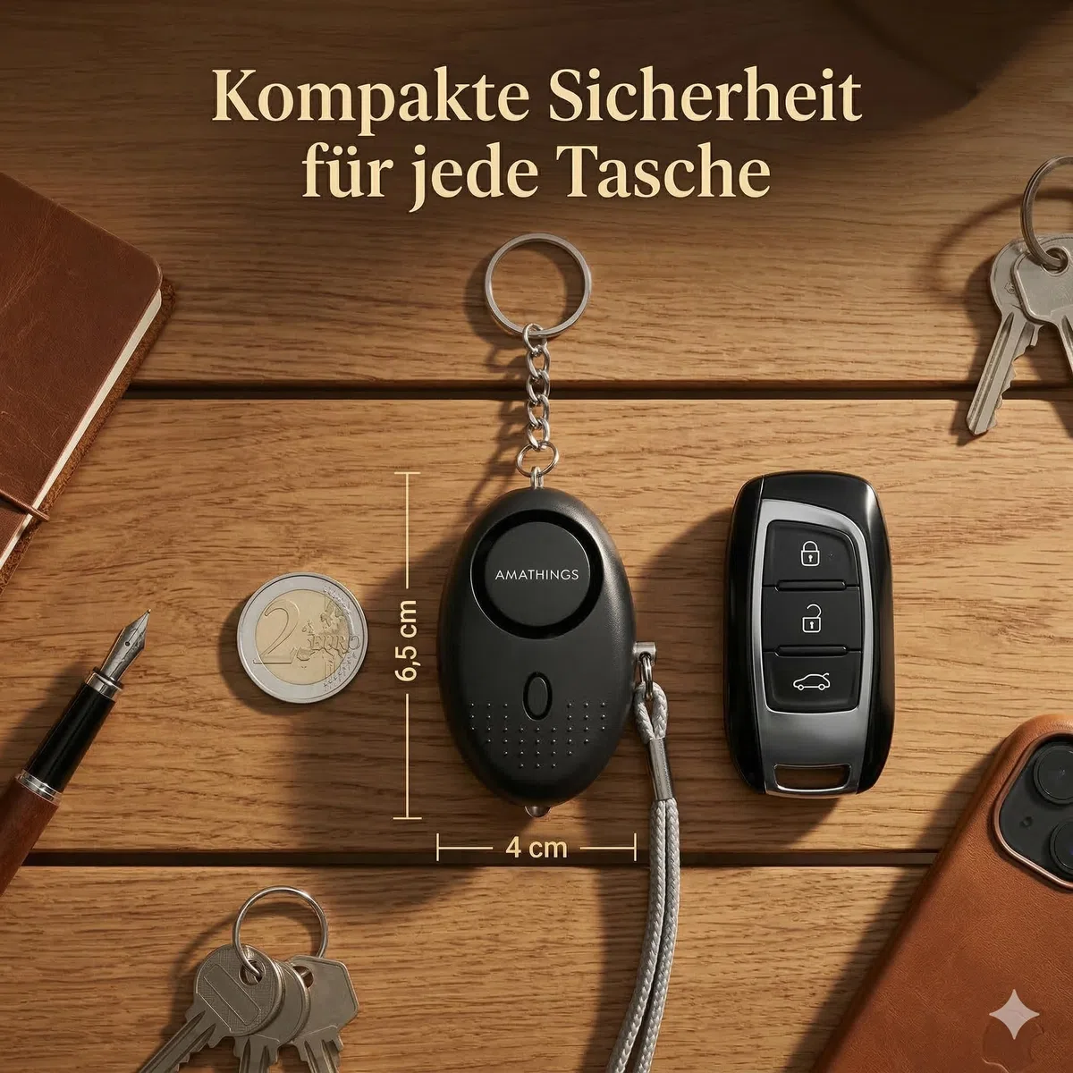 AMATHINGS Set di 2 allarmi tascabili [140dB deterrente] – Braccio panico mobile per portachiavi e borsa – aiuto immediato con luce LED – Protezione comprovata per donne, bambini e anziani – Nero