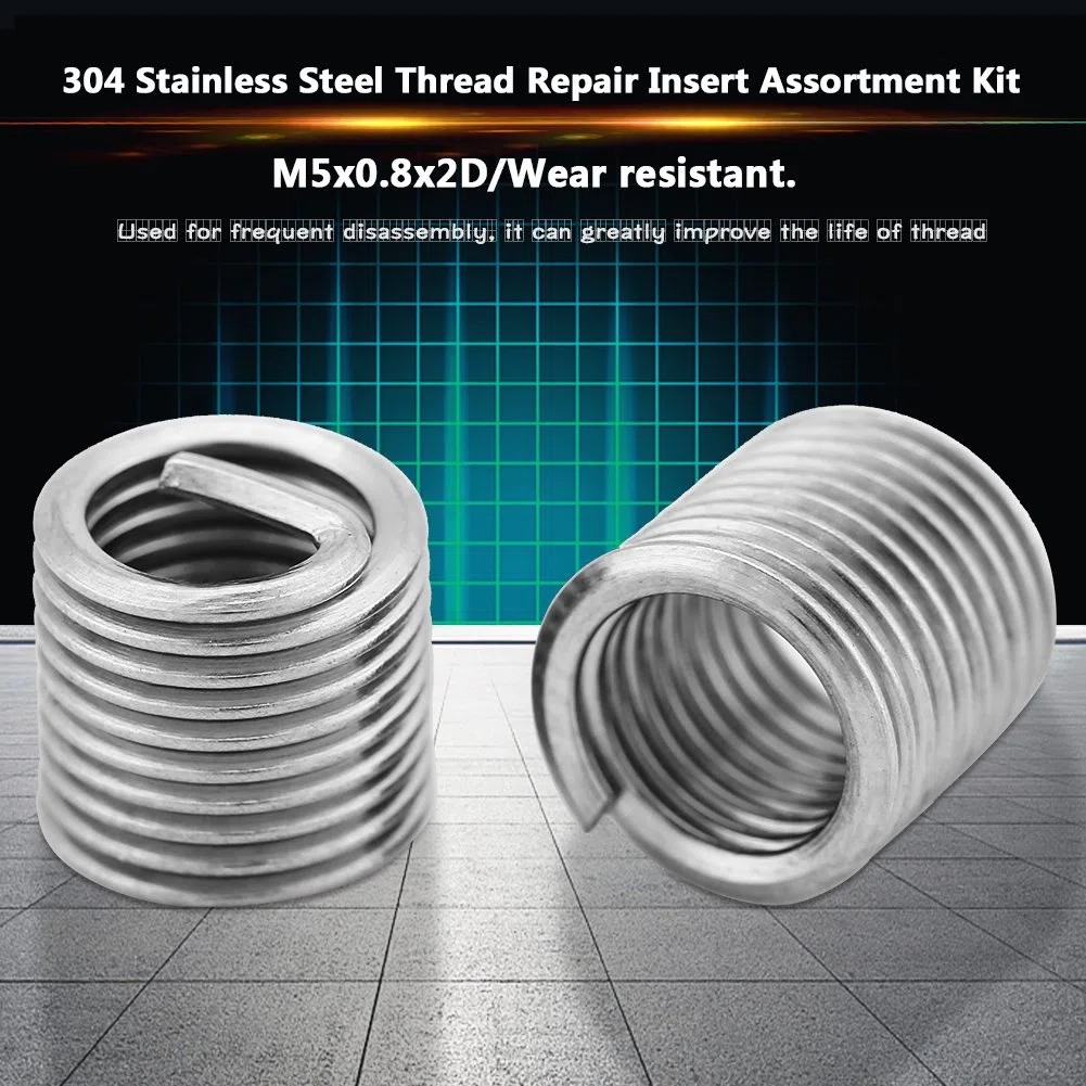 Set di 100 Inserti Filettati in Acciaio Inox 304, M5 x 0,8 x 2D, per Riparazione Filettatura