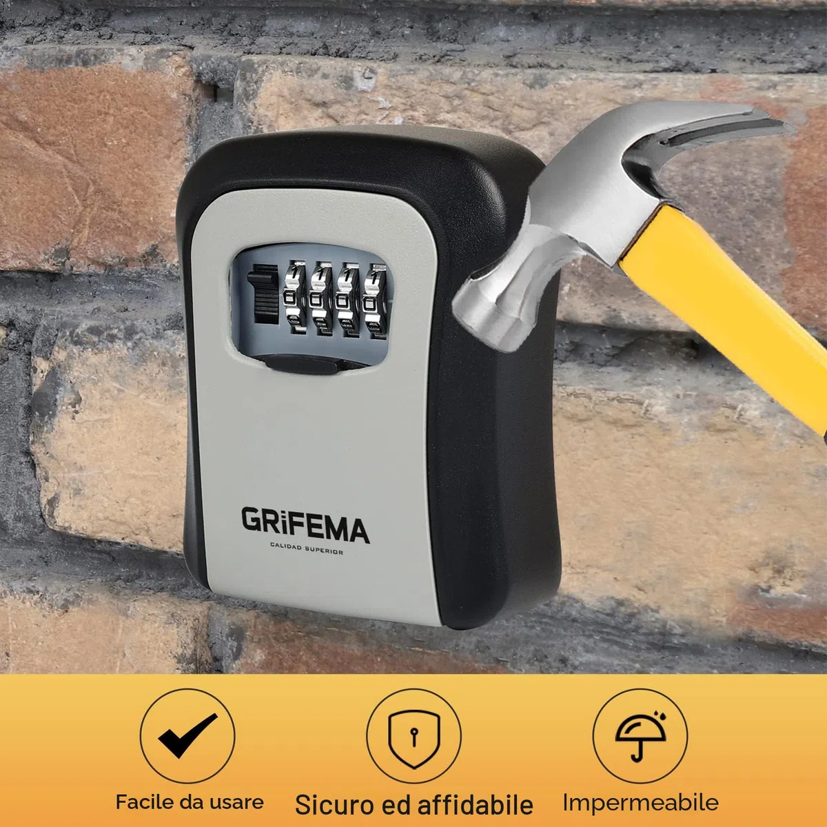 GRIFEMA GA1003-1 Cassaforte per Chiavi Montata a Parete,Cassetta di Sicurezza a Chiave Impermeabile,Cassaforte Porta Chiavi da Esterno con 4 Cifre Combinazione Codice